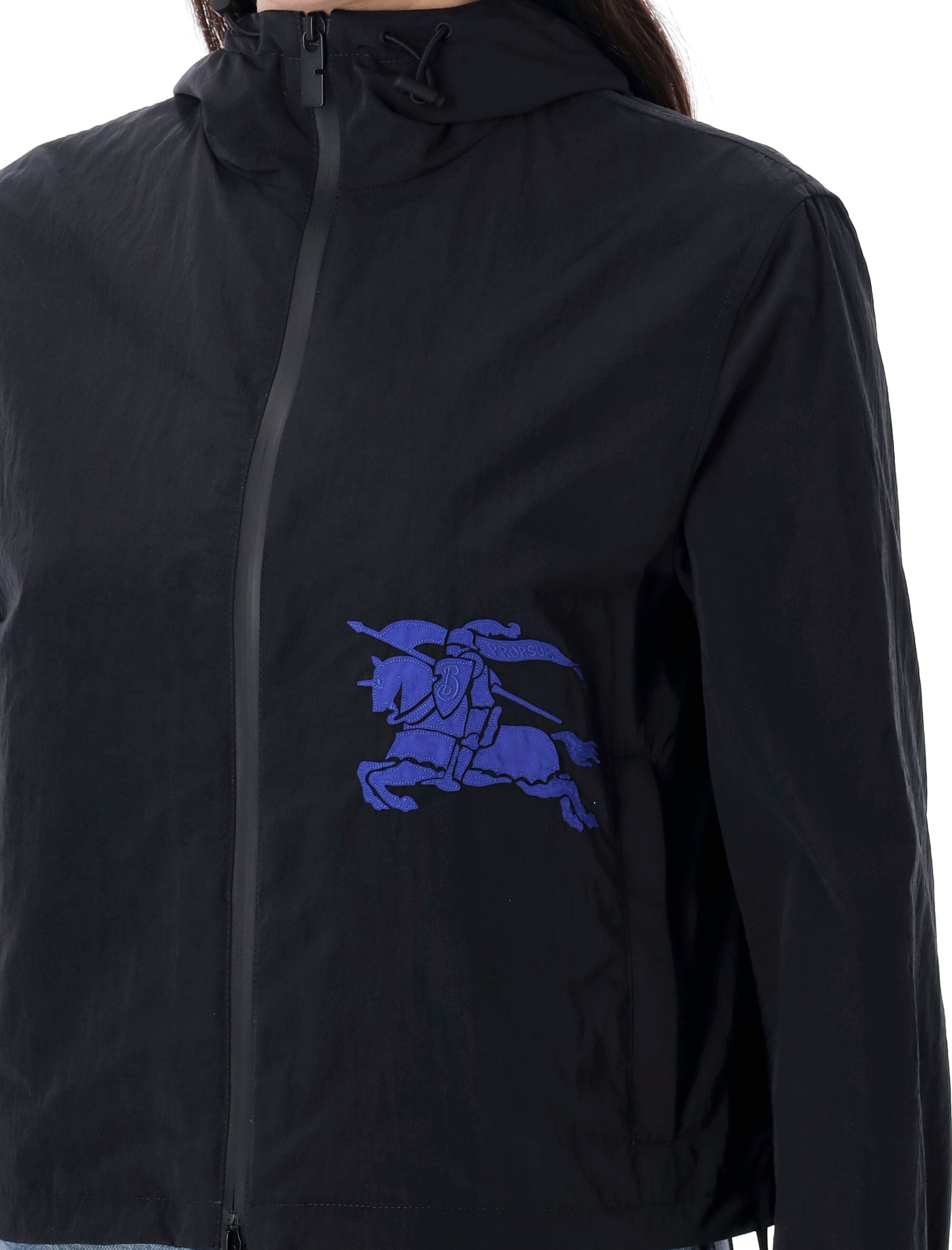 Cropped nylon hooded jacket Black Polyamide (nylon)