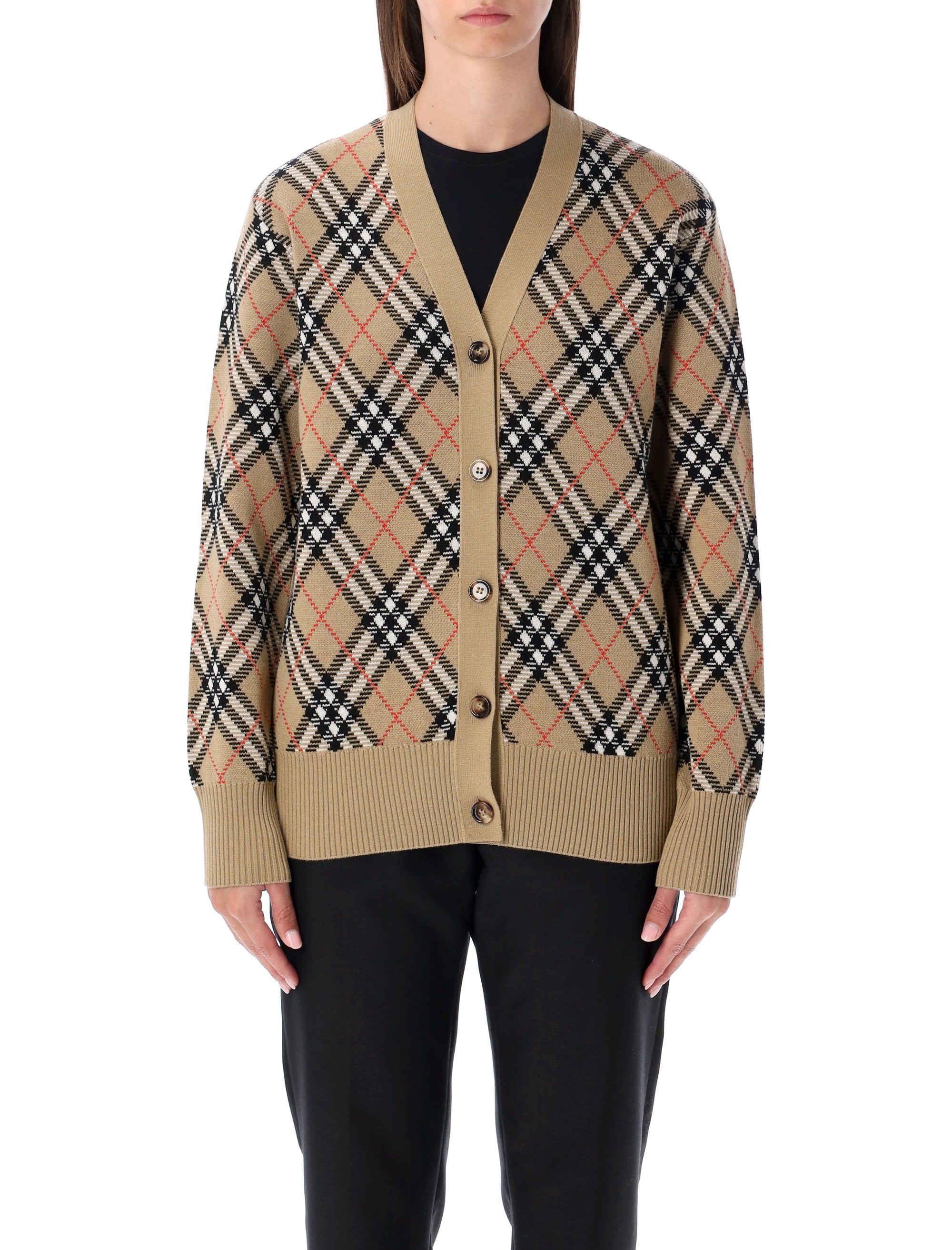 Burberry London Wool Blend Check Cardigan Sand Ip