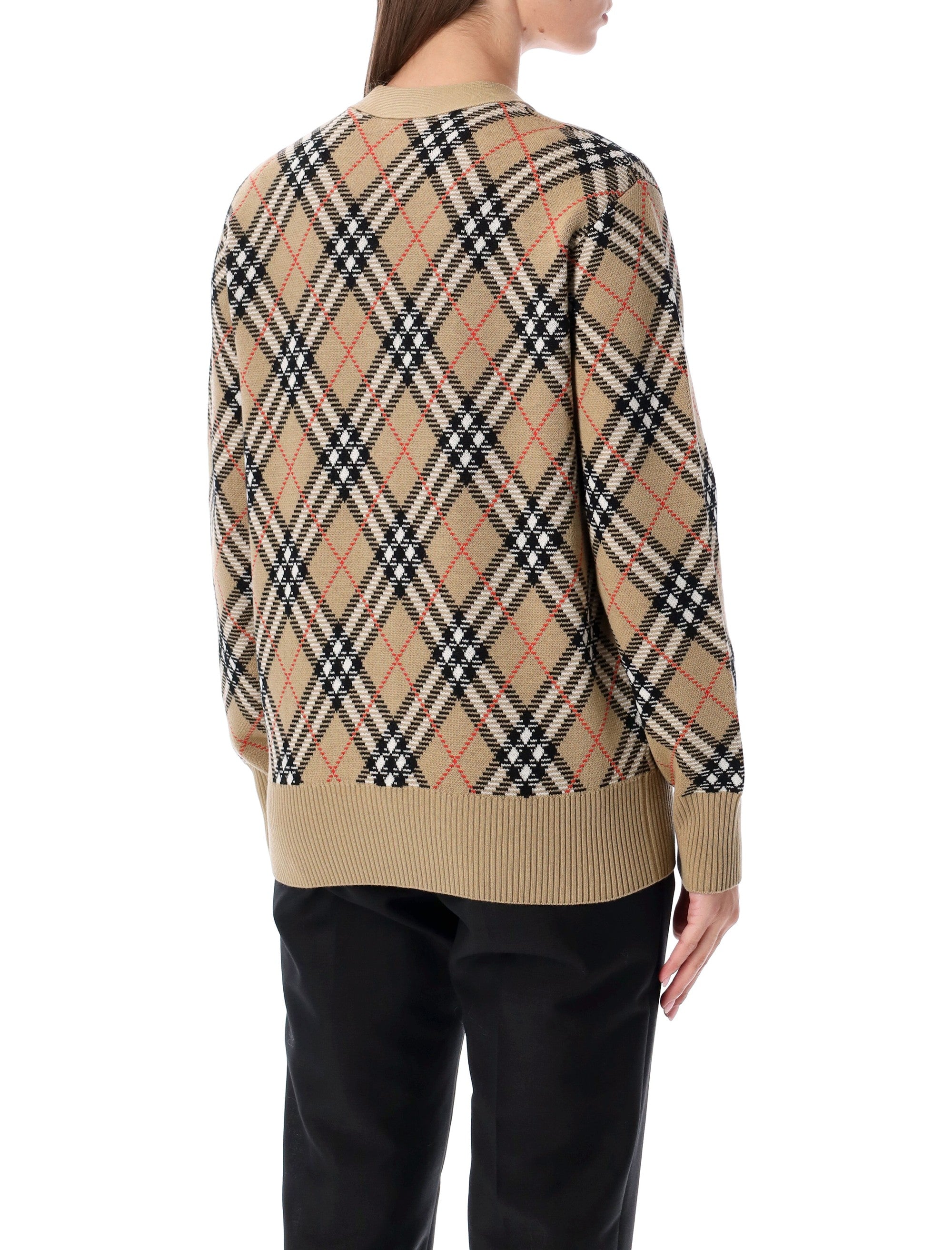 Burberry London Wool Blend Check Cardigan Sand Ip