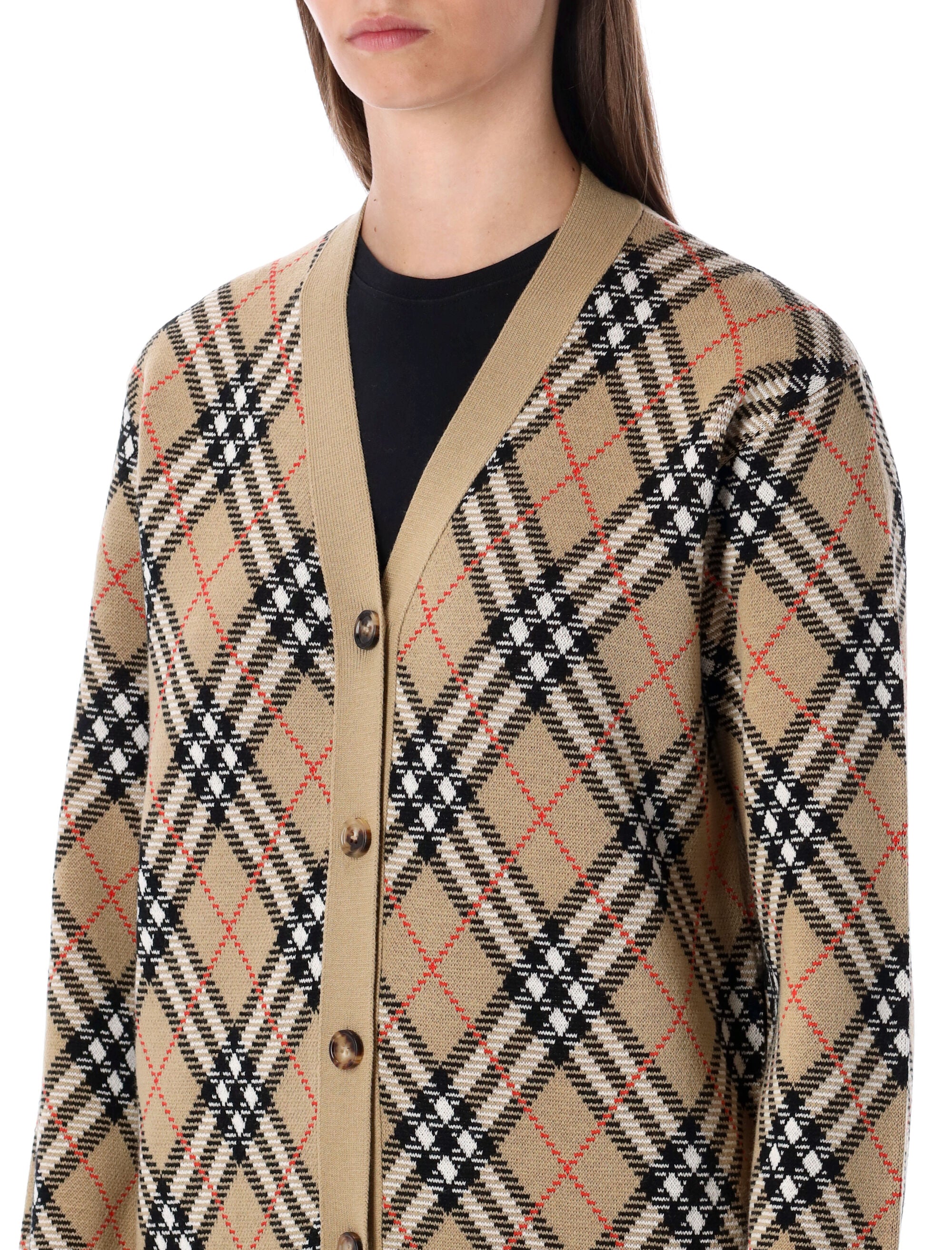 Burberry London Wool Blend Check Cardigan Sand Ip