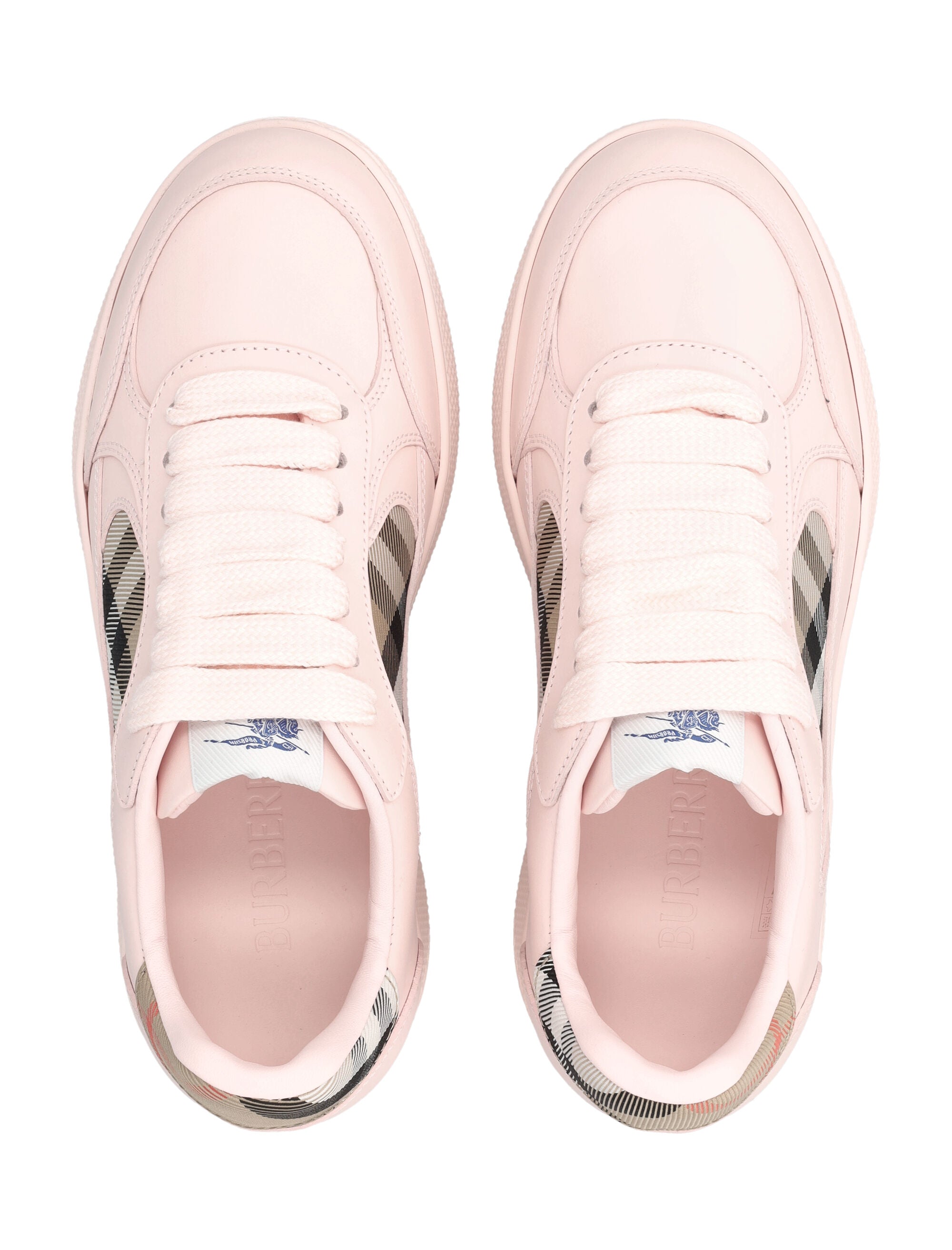 Burberry London Leather and Check Terrace Womens Sneakers Flora/ Sand Ip Chk Calf Grain