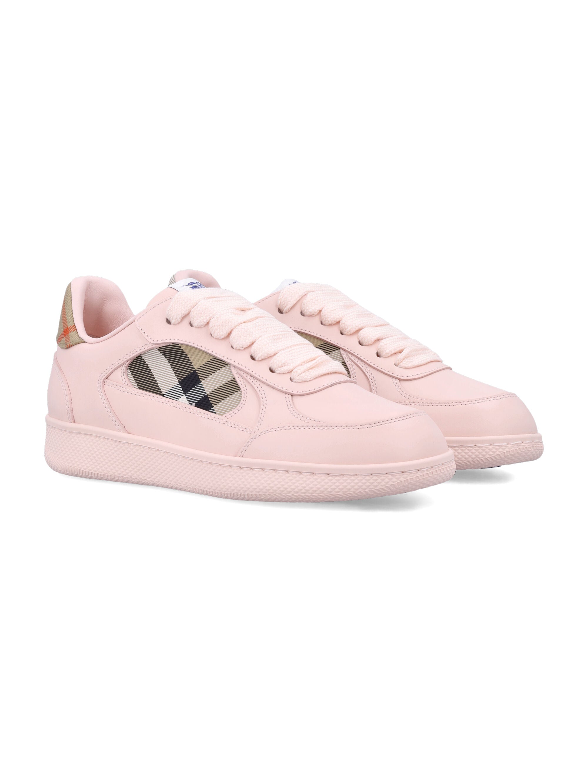 Burberry London Leather and Check Terrace Womens Sneakers Flora/ Sand Ip Chk Calf Grain