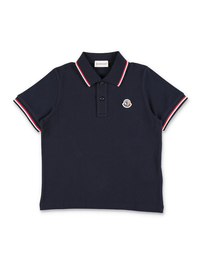 Kid - Tricolour-trimmed cotton piquet polo shirt Navy T-shirt