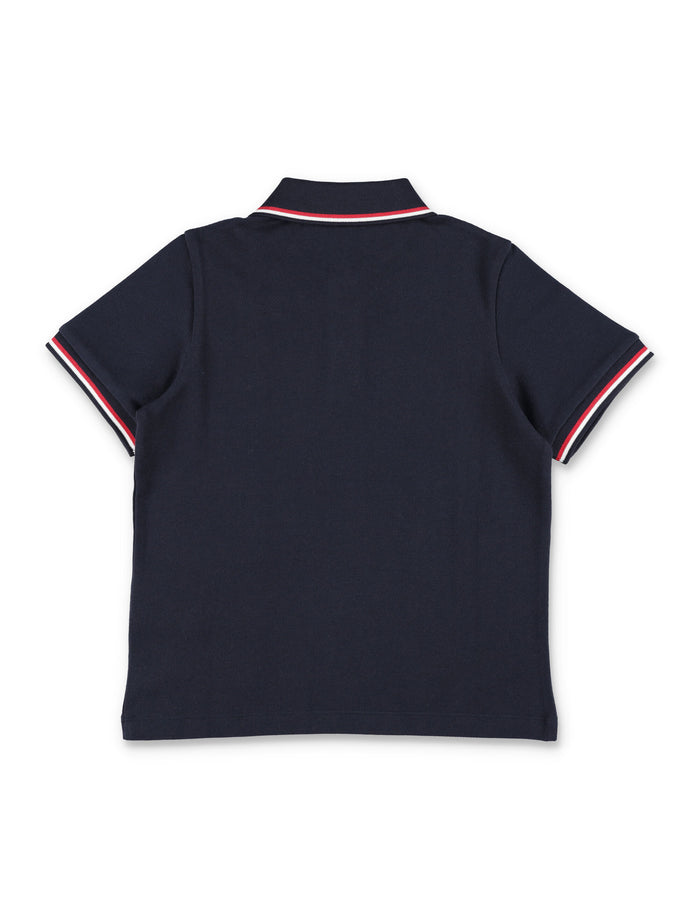 Kid - Tricolour-trimmed cotton piquet polo shirt Navy T-shirt