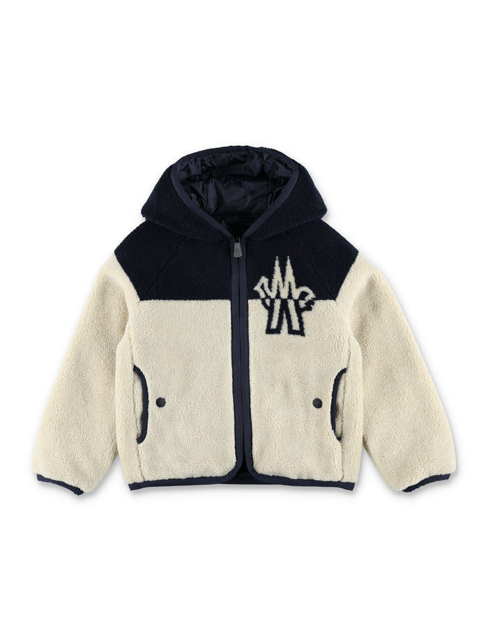 Reversible Teddy and nylon zip-up hoodie Moncler Grenoble kids Beige Blue Acrylic Fleeces