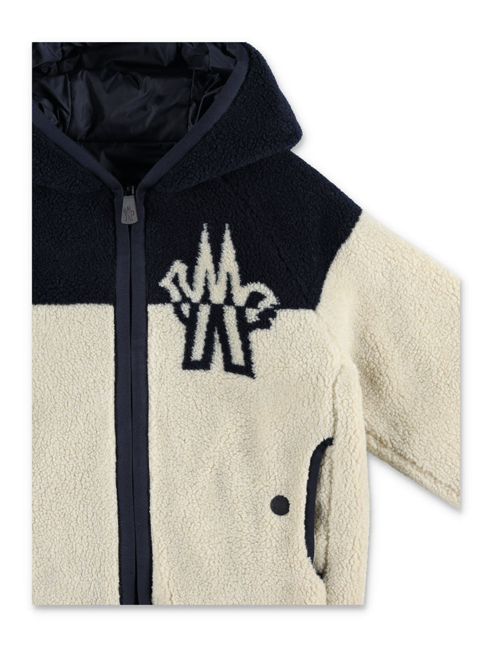Reversible Teddy and nylon zip-up hoodie Moncler Grenoble kids Beige Blue Acrylic Fleeces