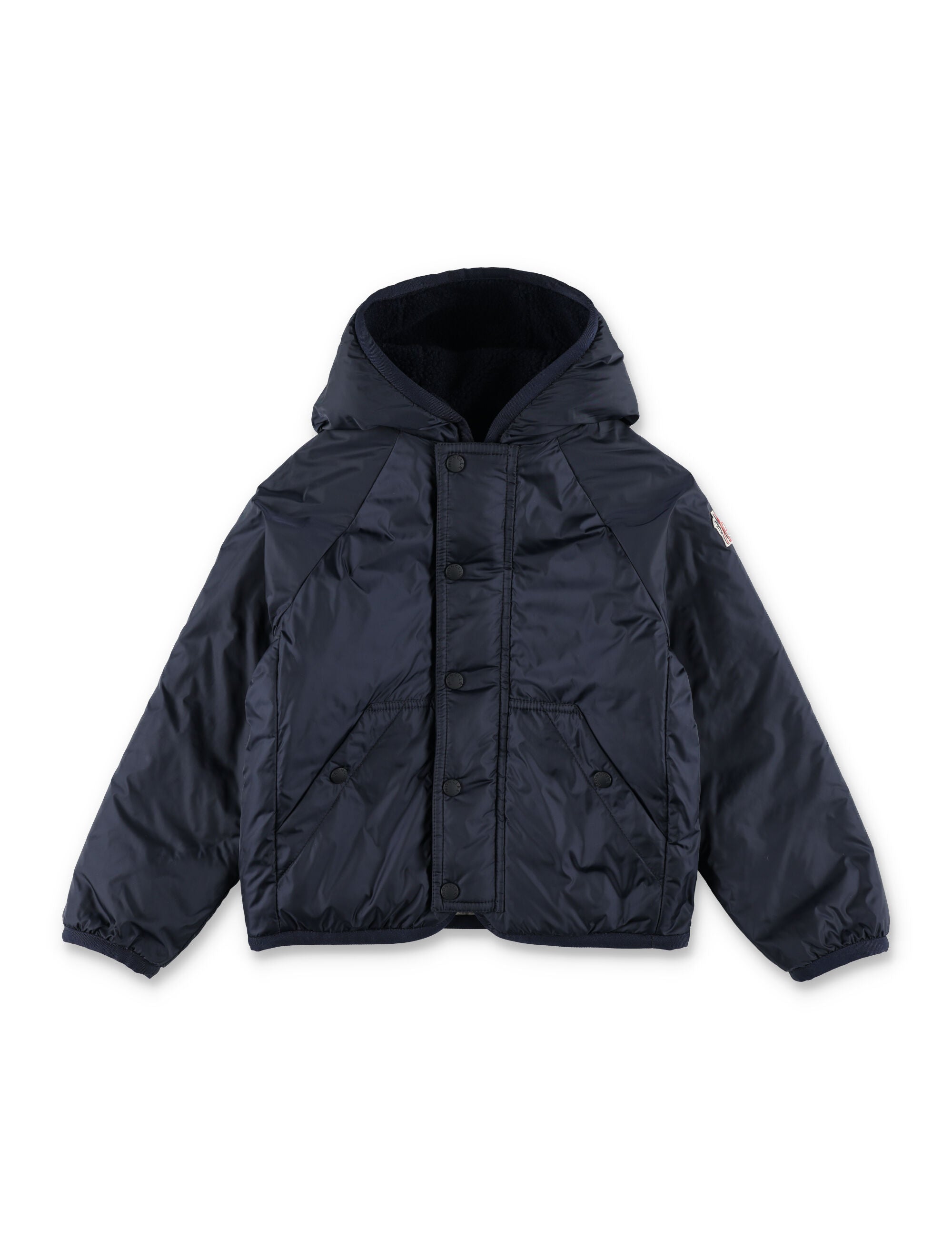 Reversible Teddy and nylon zip-up hoodie Moncler Grenoble kids Beige Blue Acrylic Fleeces