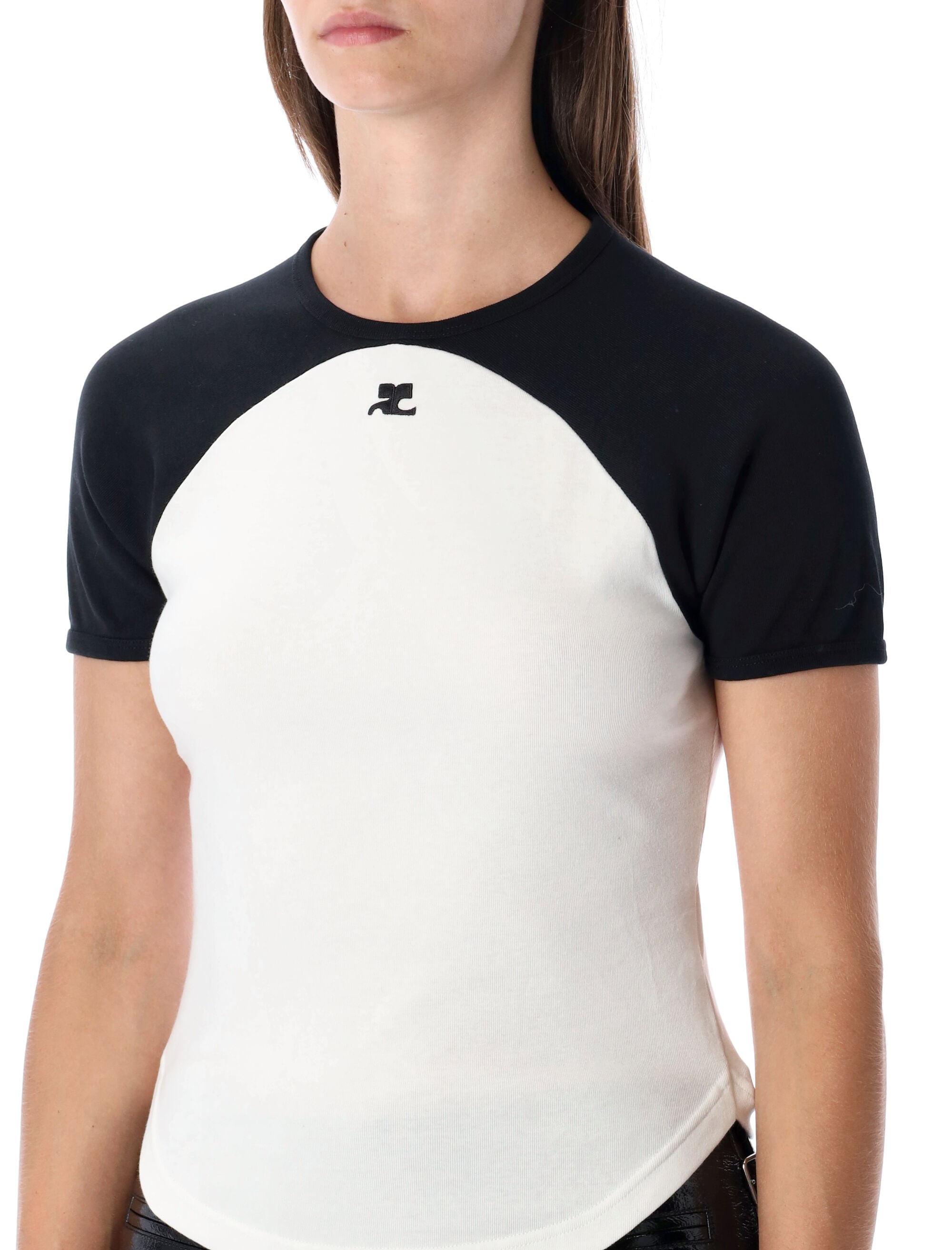Courrèges circle contrast cotton T-shirt Heritage White/black Tshirt