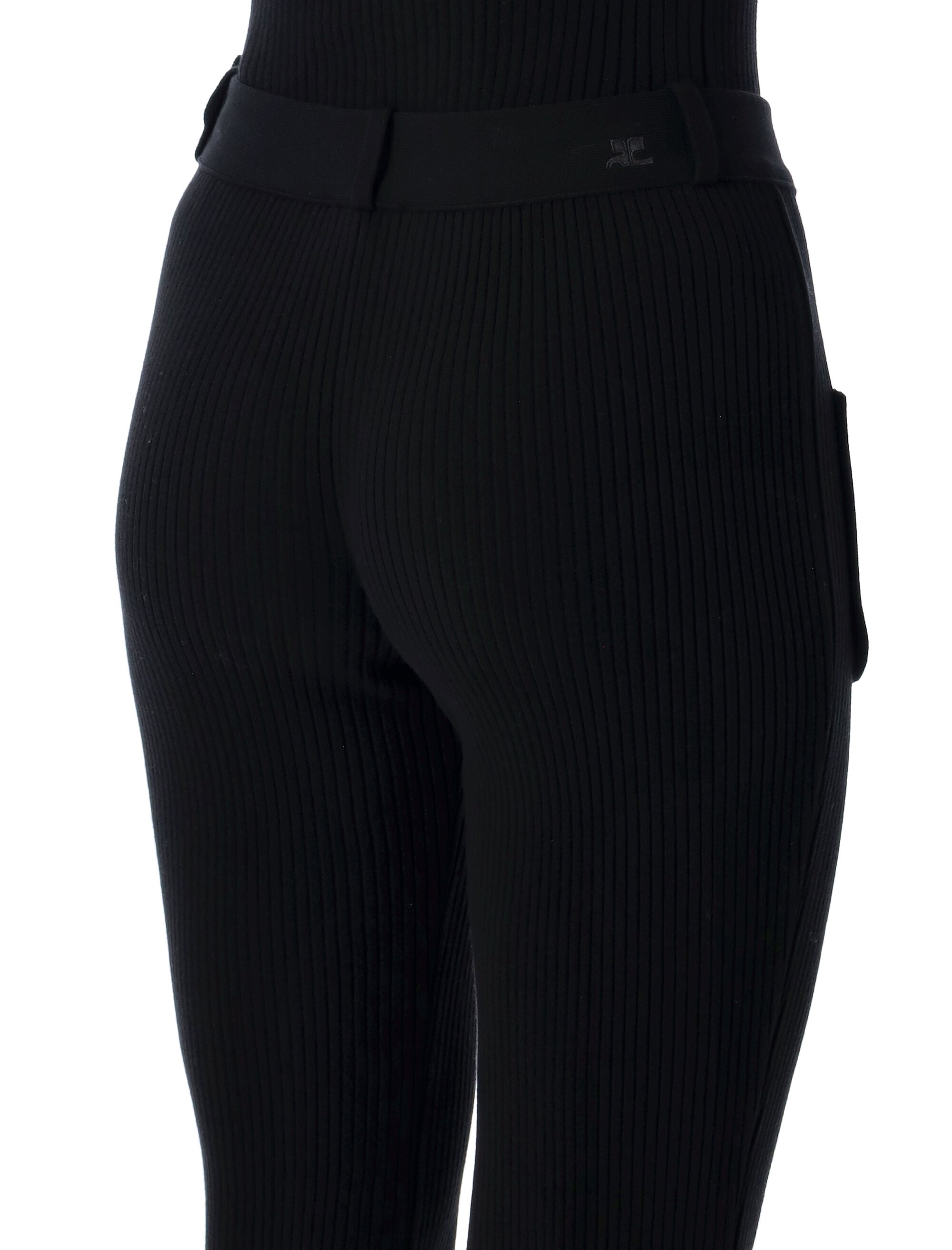 Courrèges black rib-knit pants with pockets Viscose
