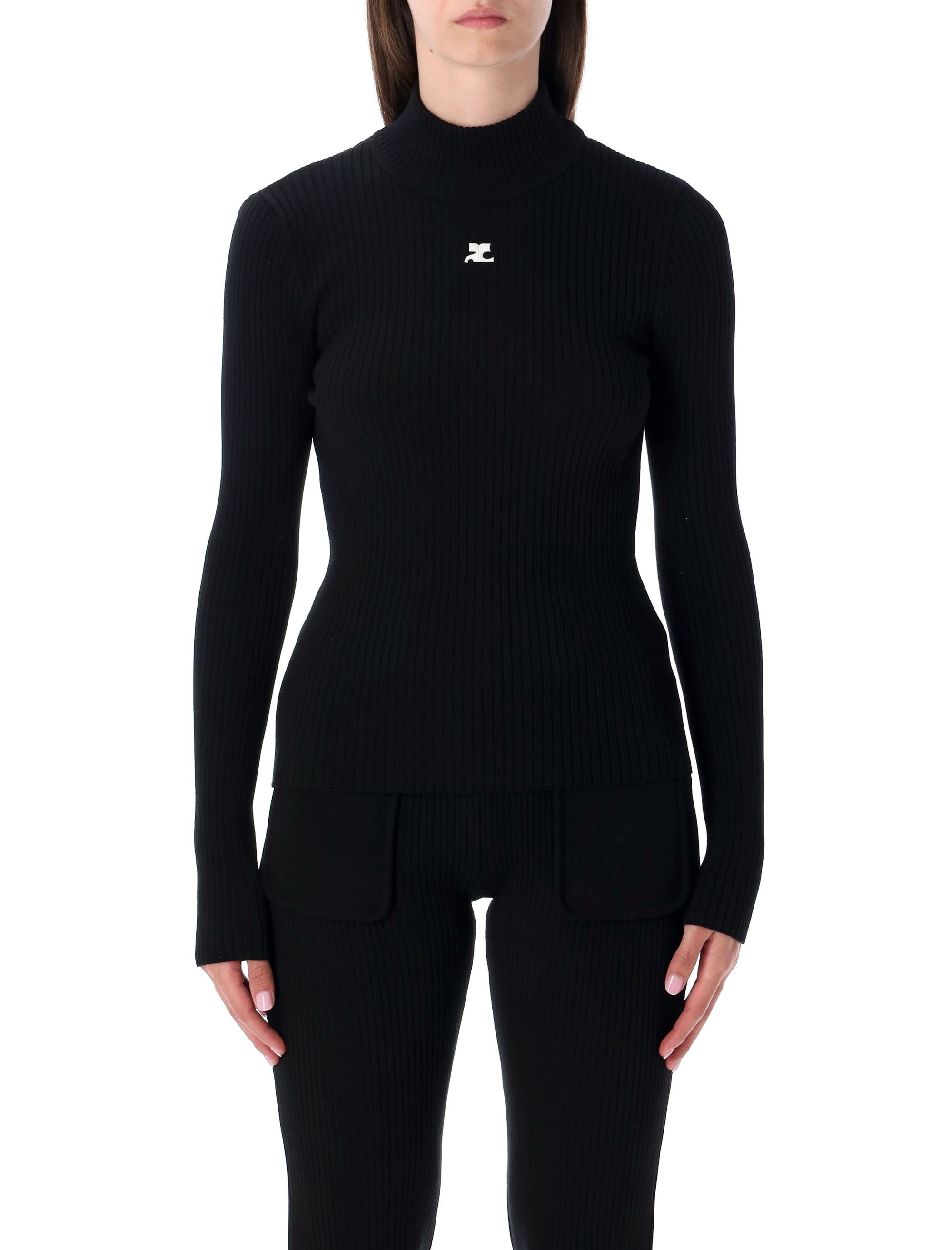 Courrèges Rib Knit Mock Neck Sweater Black Viscose