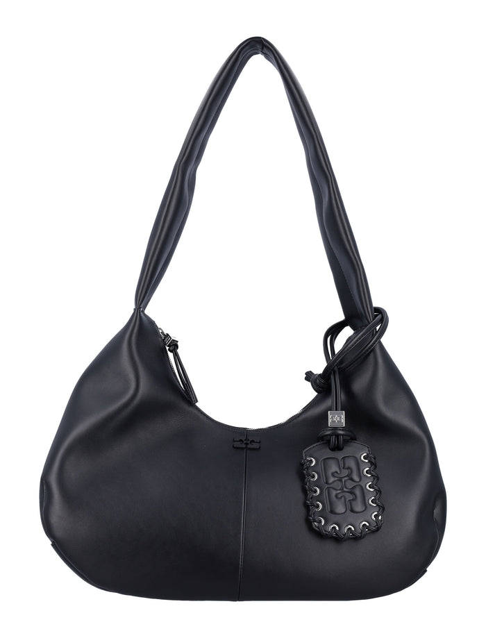Medium Hobo Bag Black Recycled Leather Shoulder