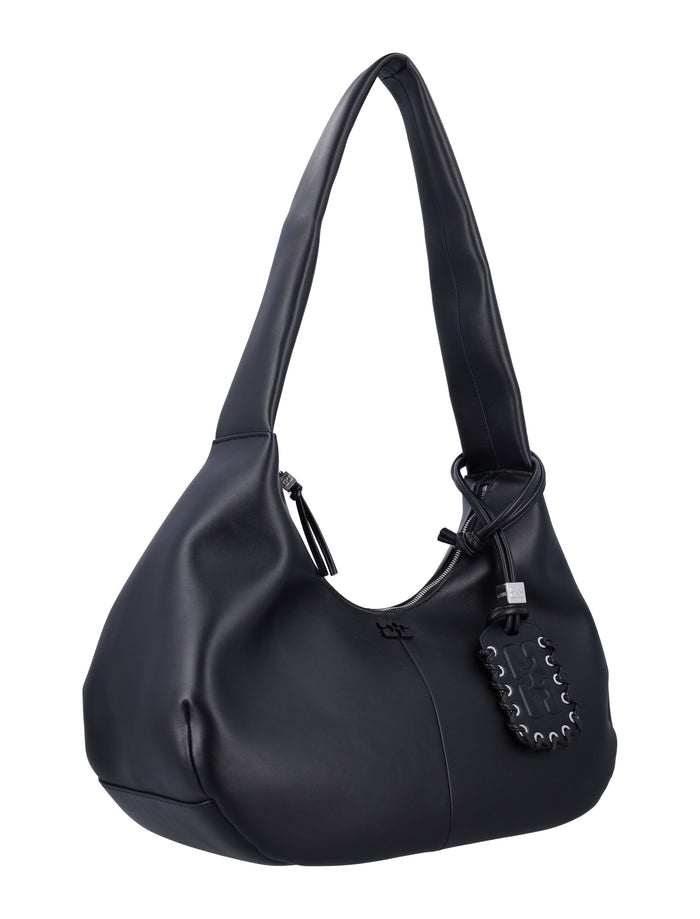 Medium Hobo Bag Black Recycled Leather Shoulder
