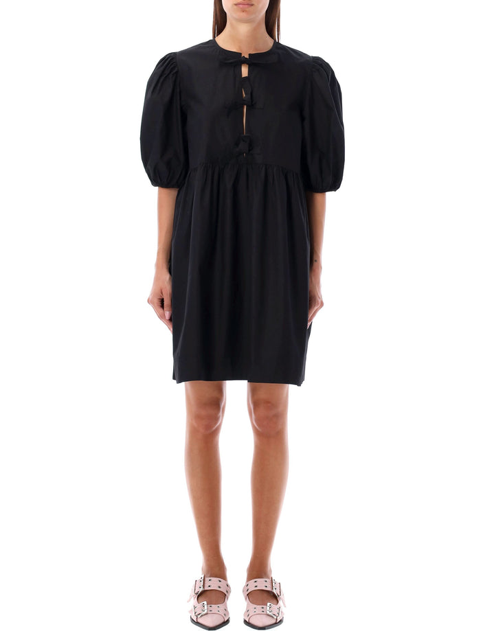 Tie string mini dress Black Organic Cotton