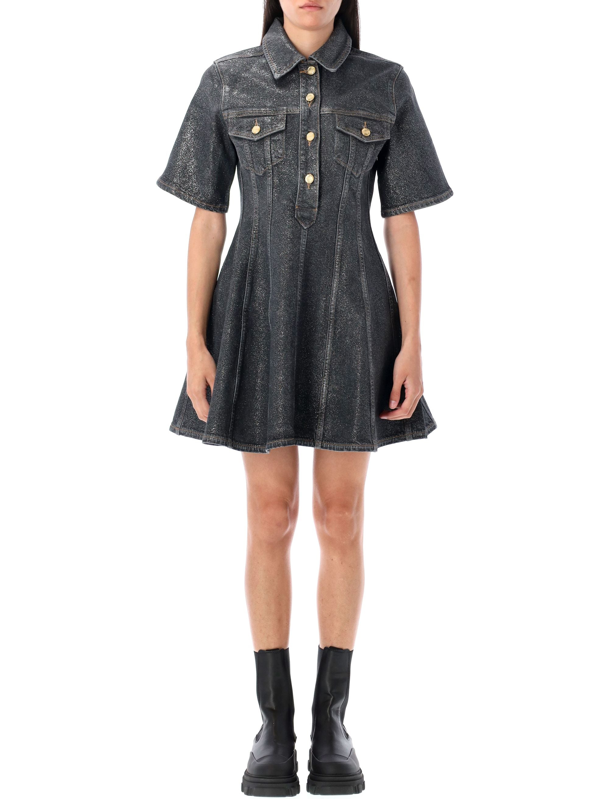 Shimmery Foil denim mini dress Washed Black Organic Cotton