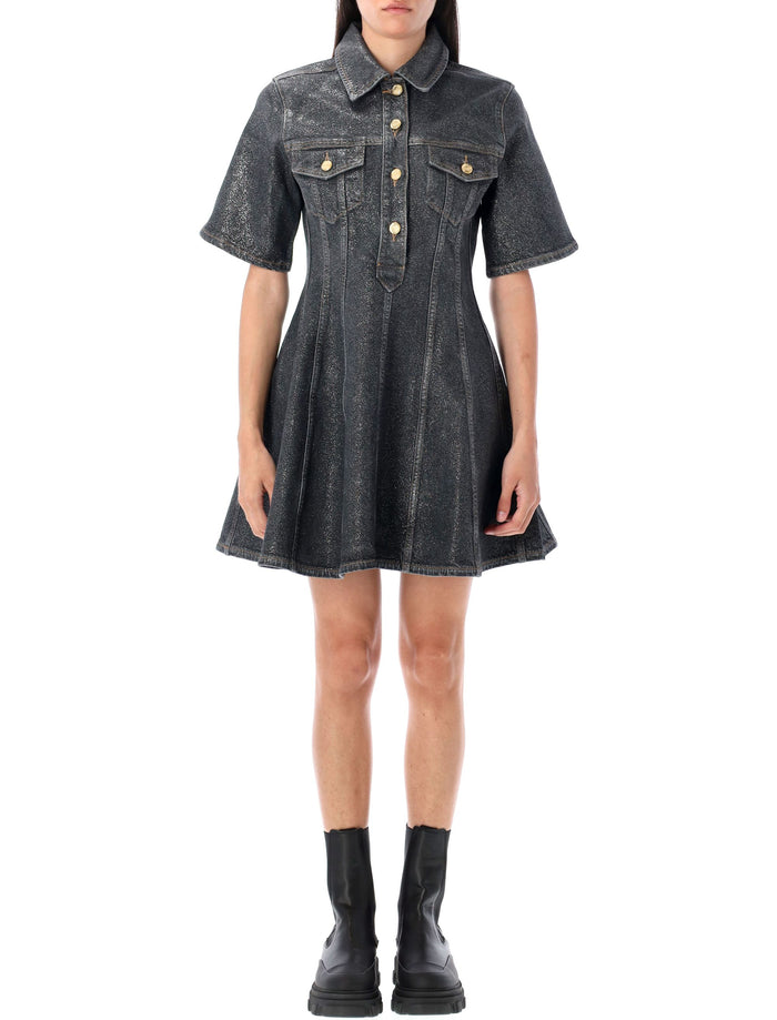 Shimmery Foil denim mini dress Washed Black Organic Cotton