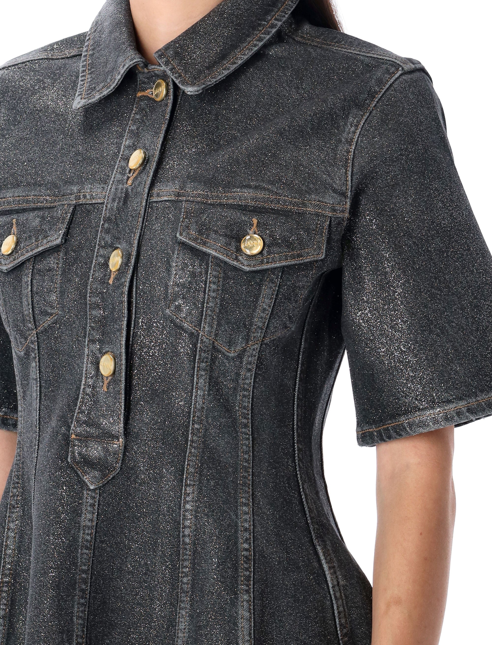 Shimmery Foil denim mini dress Washed Black Organic Cotton
