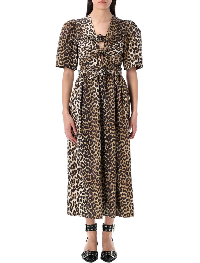 Leopard printed tie strap midi dress Organic Cotton