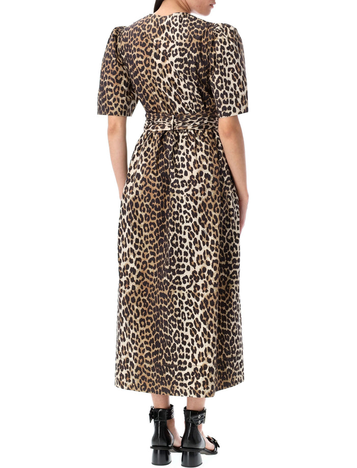 Leopard printed tie strap midi dress Organic Cotton