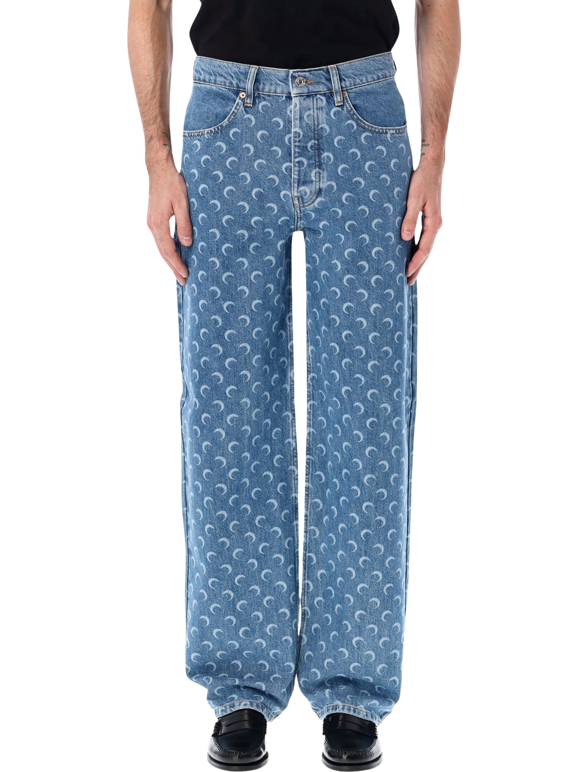 Marine Serre Moon laser blue baggy denim jeans Light Cotton