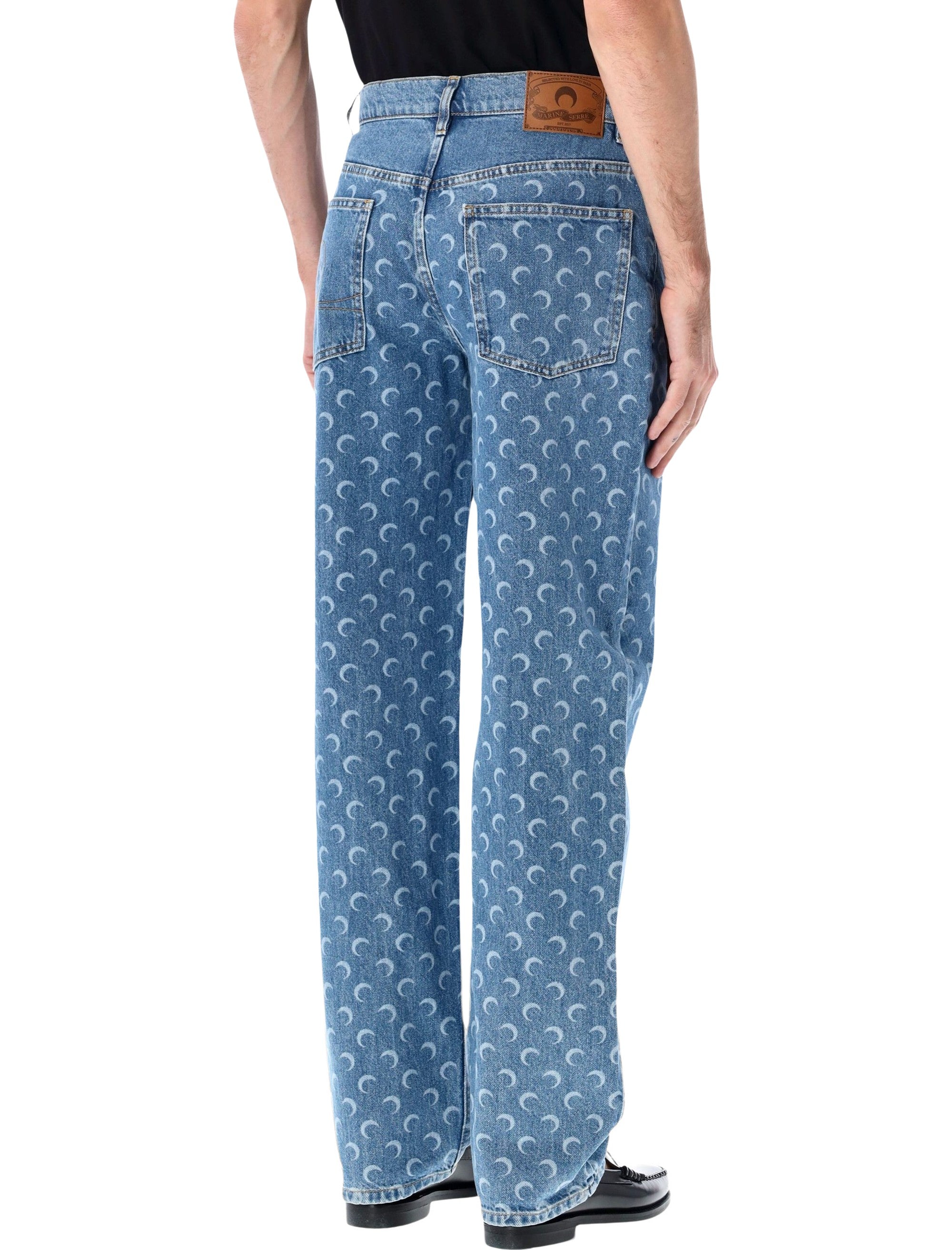 Marine Serre Moon laser blue baggy denim jeans Light Cotton