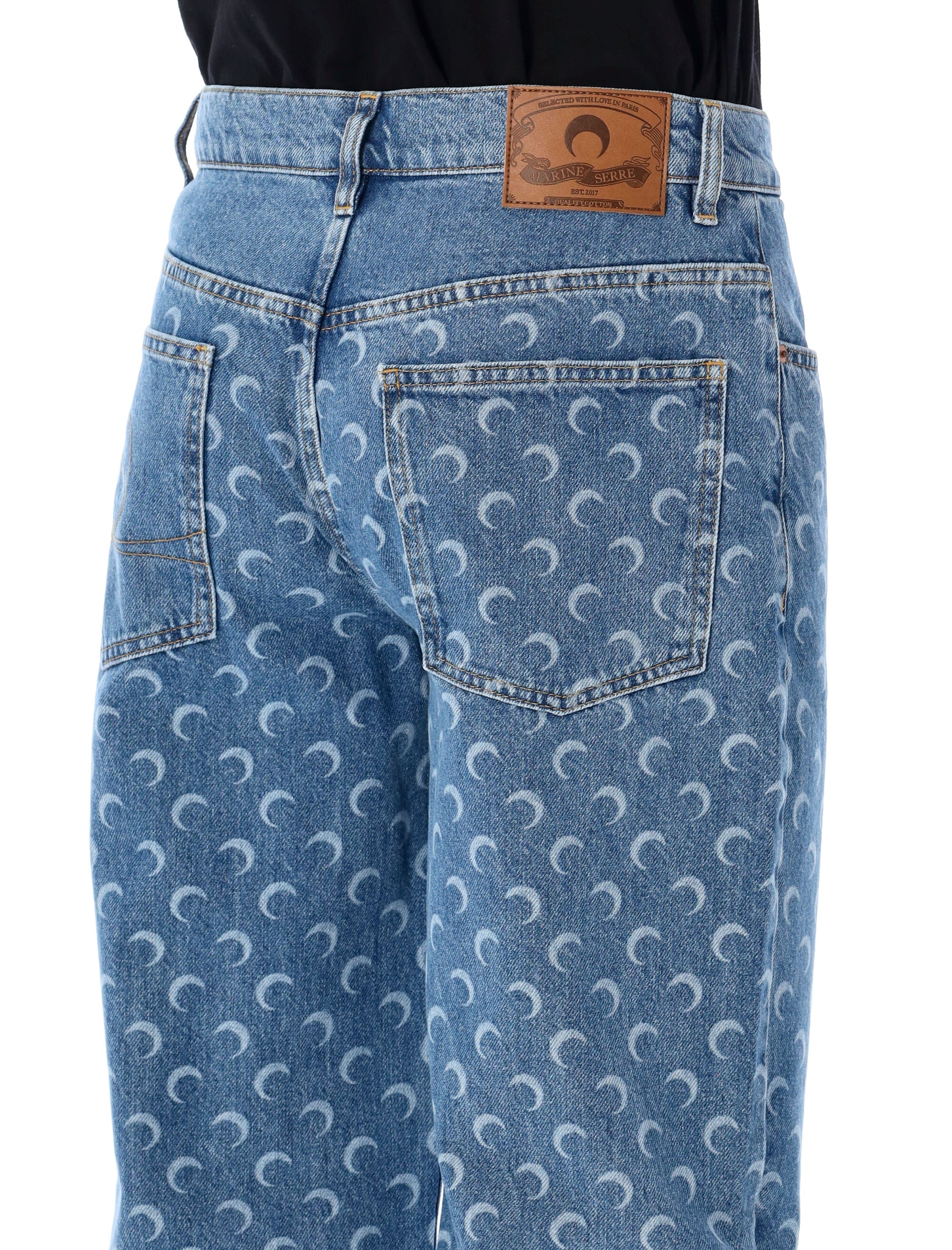 Marine Serre Moon laser blue baggy denim jeans Light Cotton