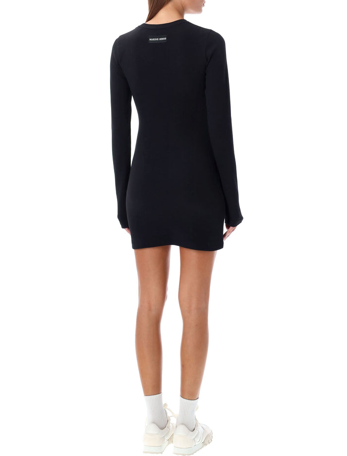 Marine Serre Mini Jersey Long-Sleeved Crewneck Dress Black Organic Cotton