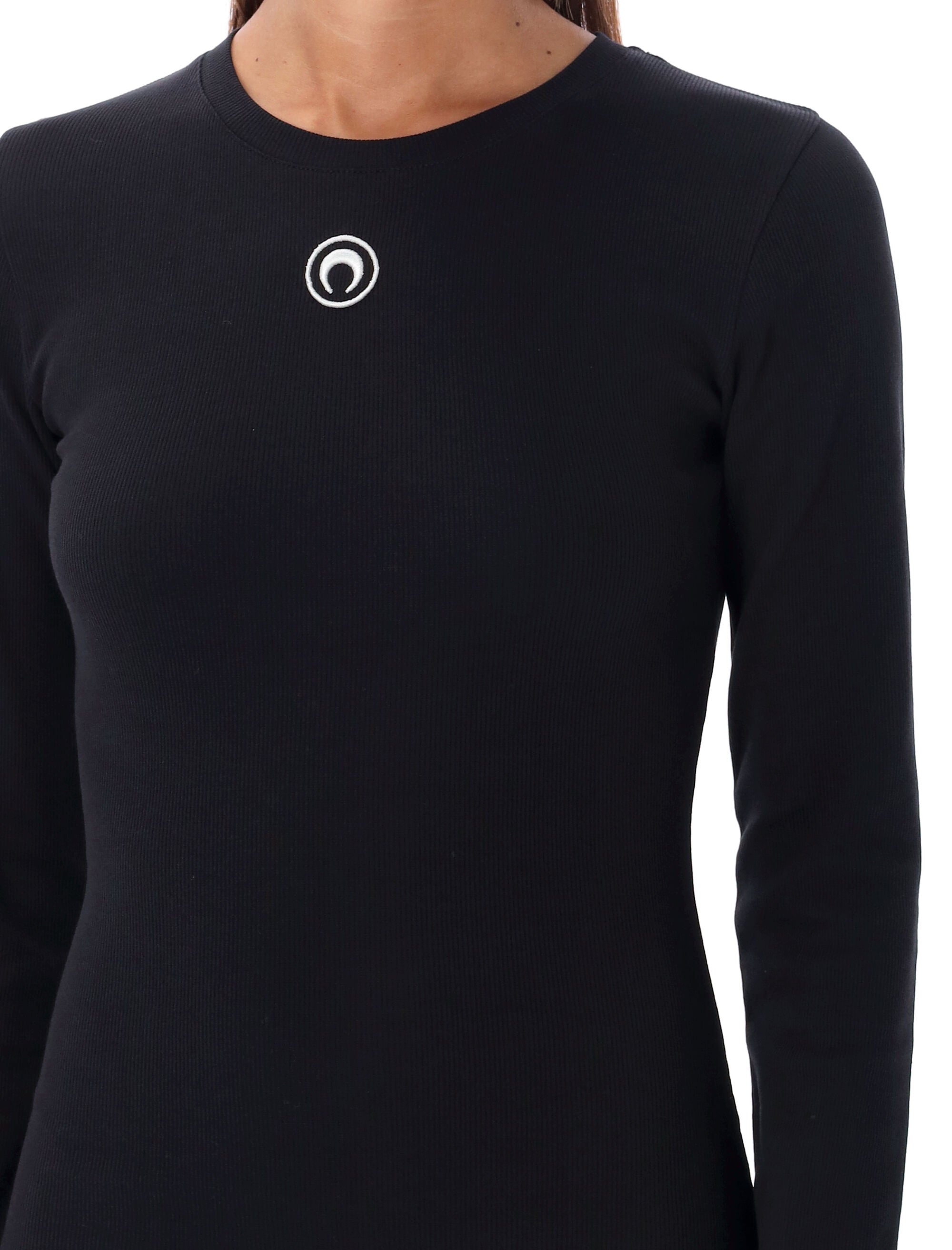 Marine Serre Mini Jersey Long-Sleeved Crewneck Dress Black Organic Cotton