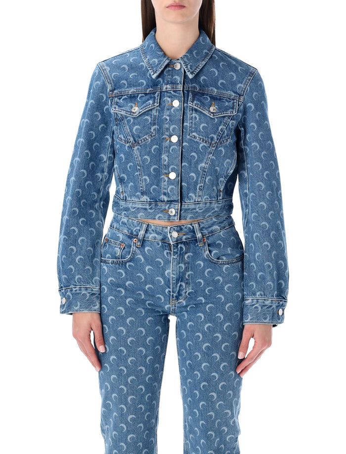 Marine Serre Moon Laser Blue Wash cropped denim jacket Light Cotton