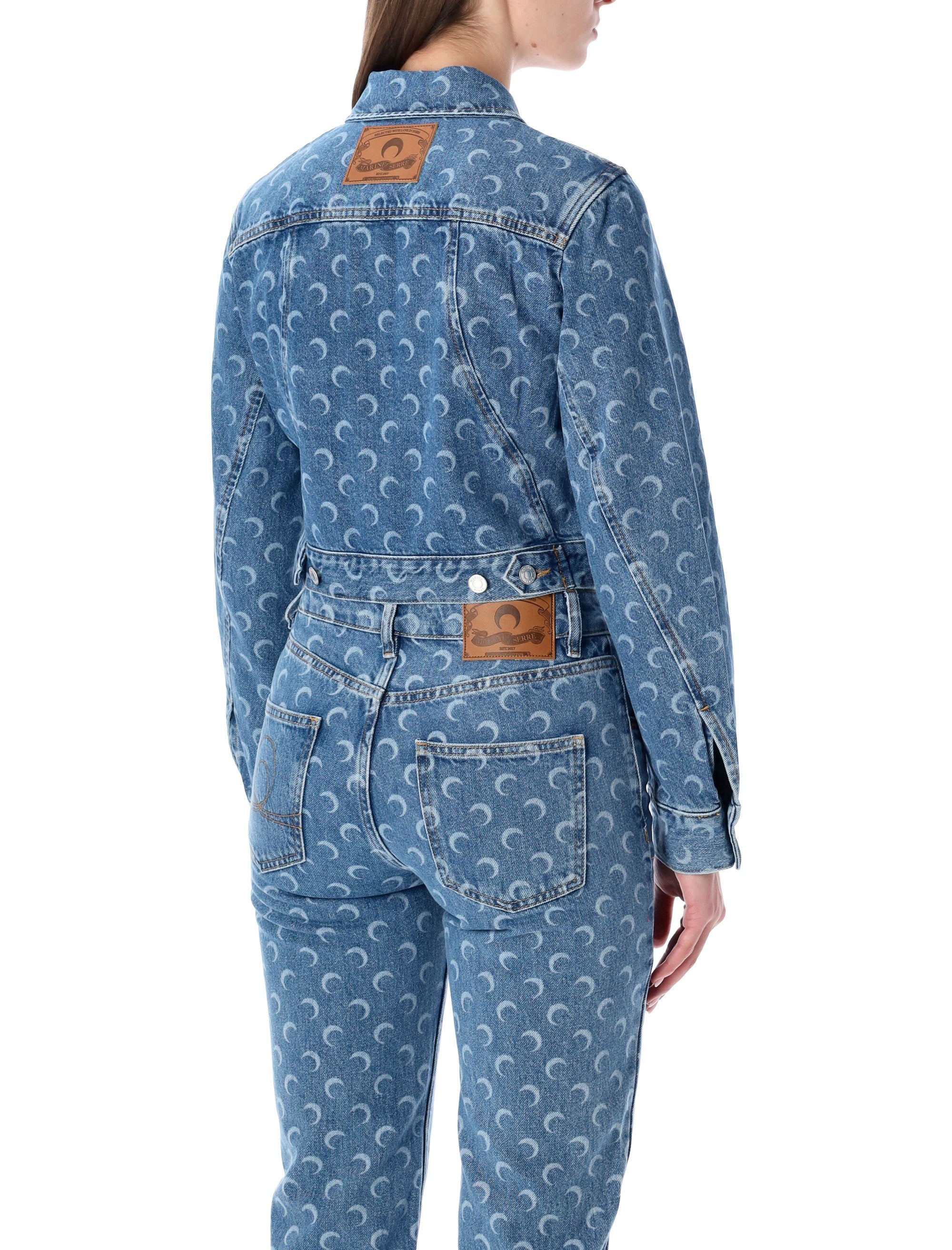Marine Serre Moon Laser Blue Wash cropped denim jacket Light Cotton
