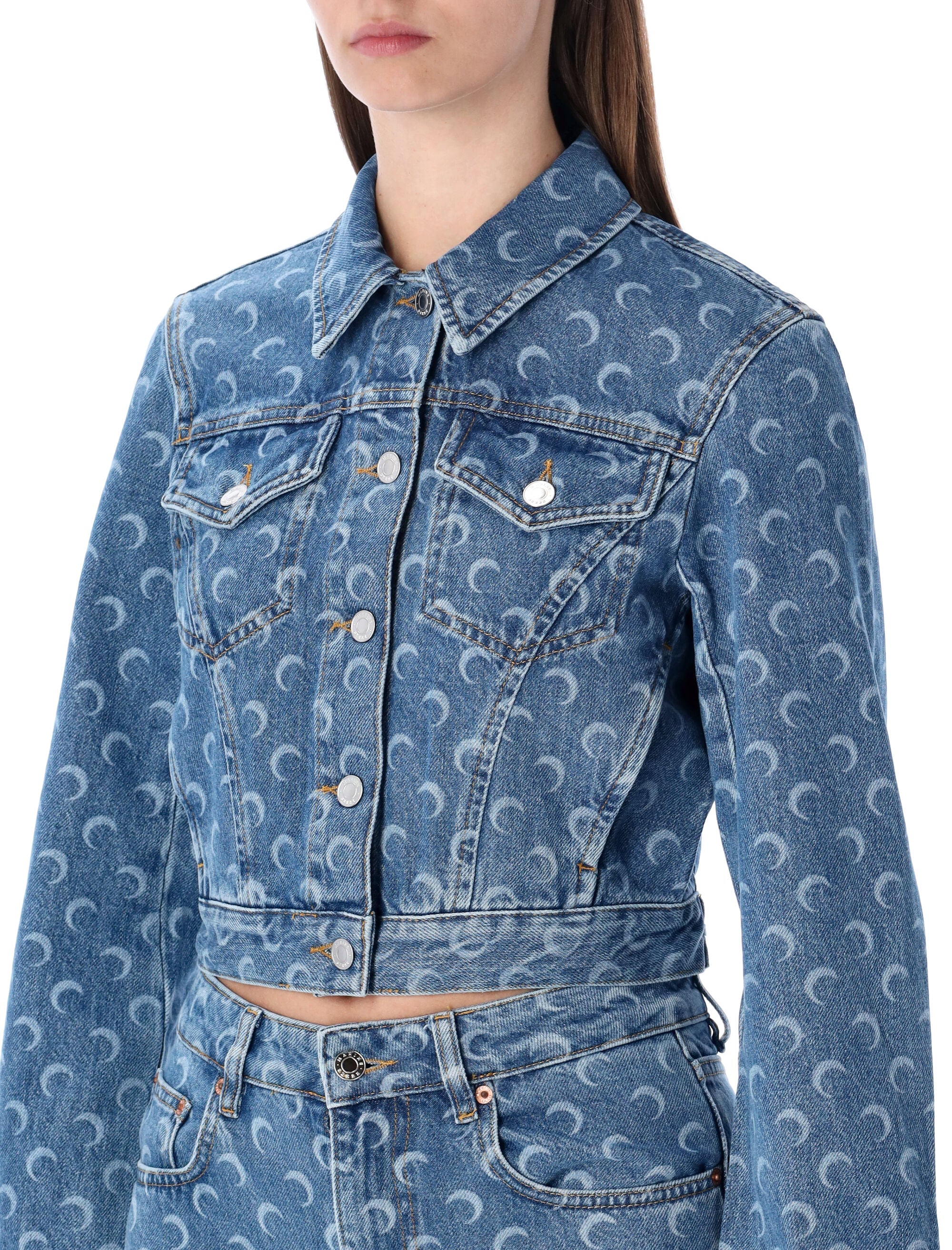Marine Serre Moon Laser Blue Wash cropped denim jacket Light Cotton