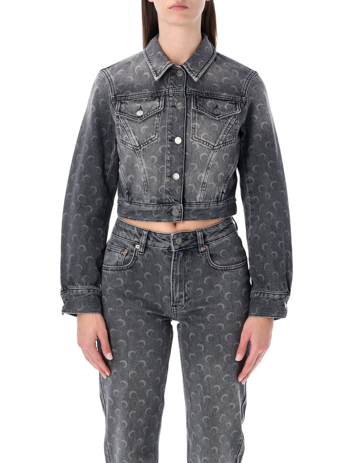 Marine Serre Moon Laser Grey Wash cropped denim jacket Dark Cotton