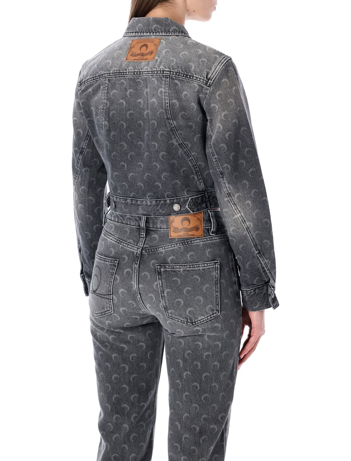 Marine Serre Moon Laser Grey Wash cropped denim jacket Dark Cotton
