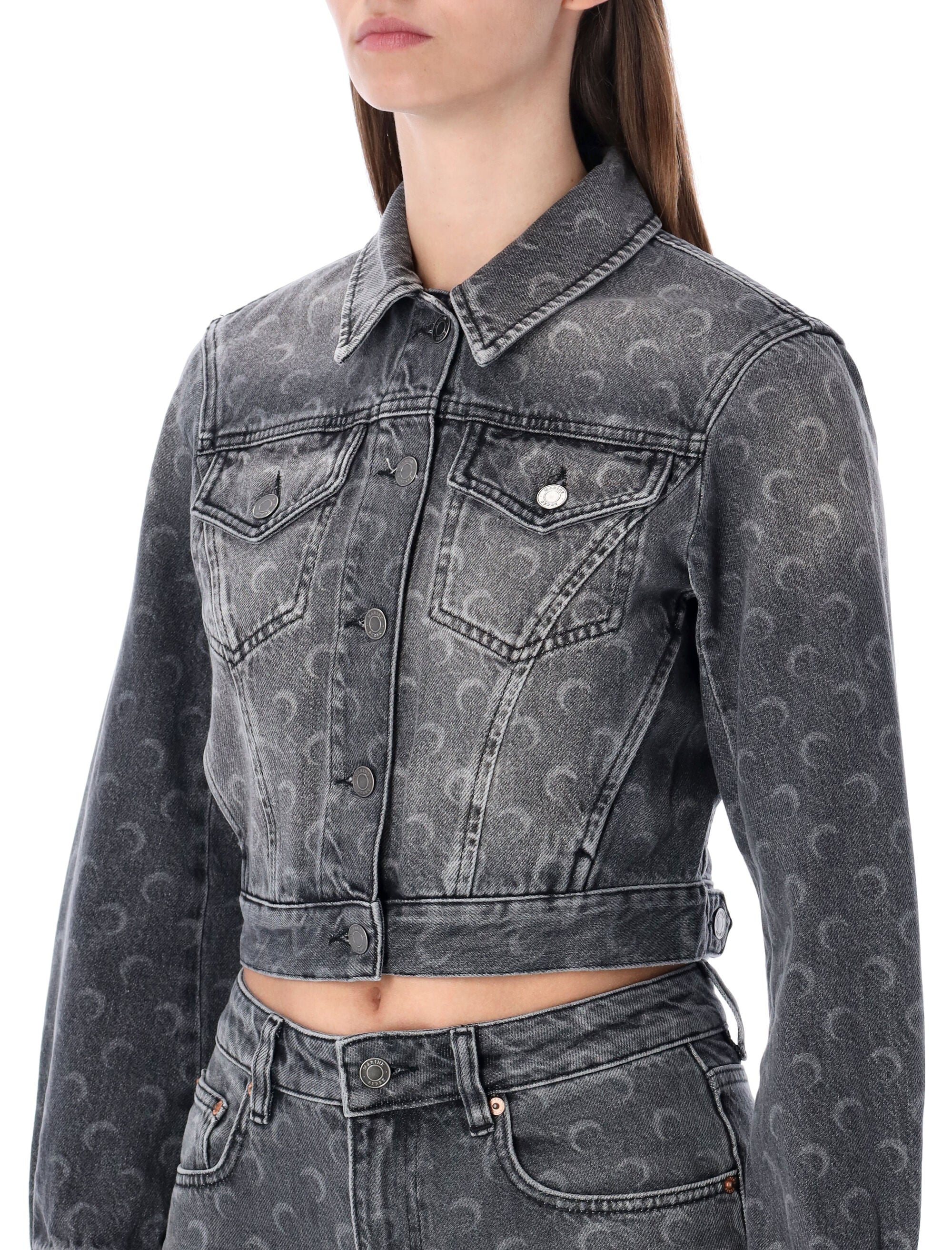 Marine Serre Moon Laser Grey Wash cropped denim jacket Dark Cotton