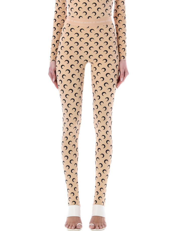 Marine Serre all-over Moon print leggings Tan Black Polyamide