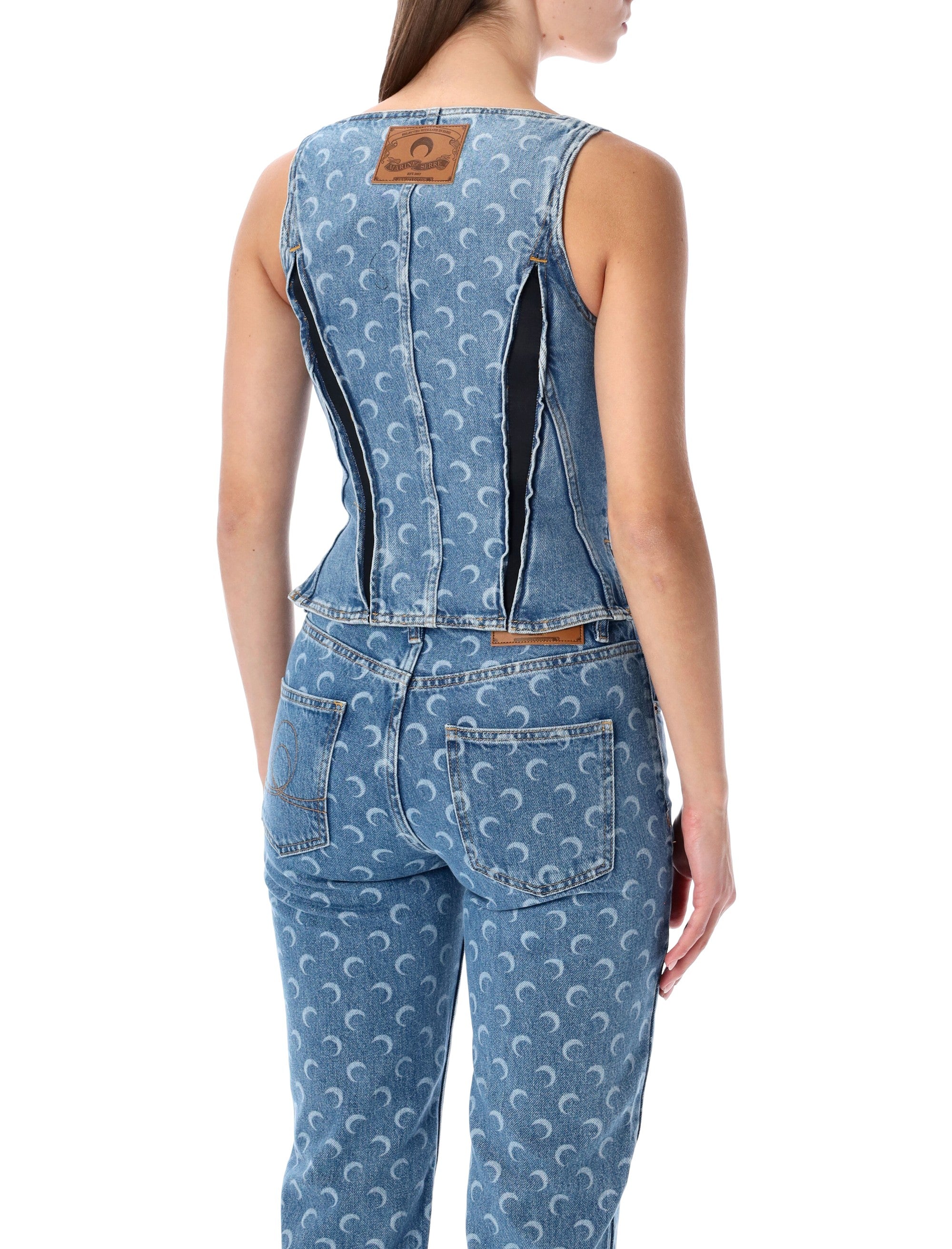 Marine Serre Moon Laser denim bustier top Light Blue Cotton