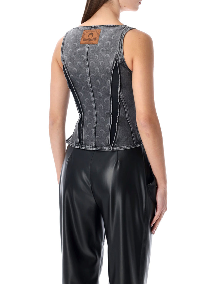 Marine Serre Moon laser grey washed denim bustier top Dark Cotton