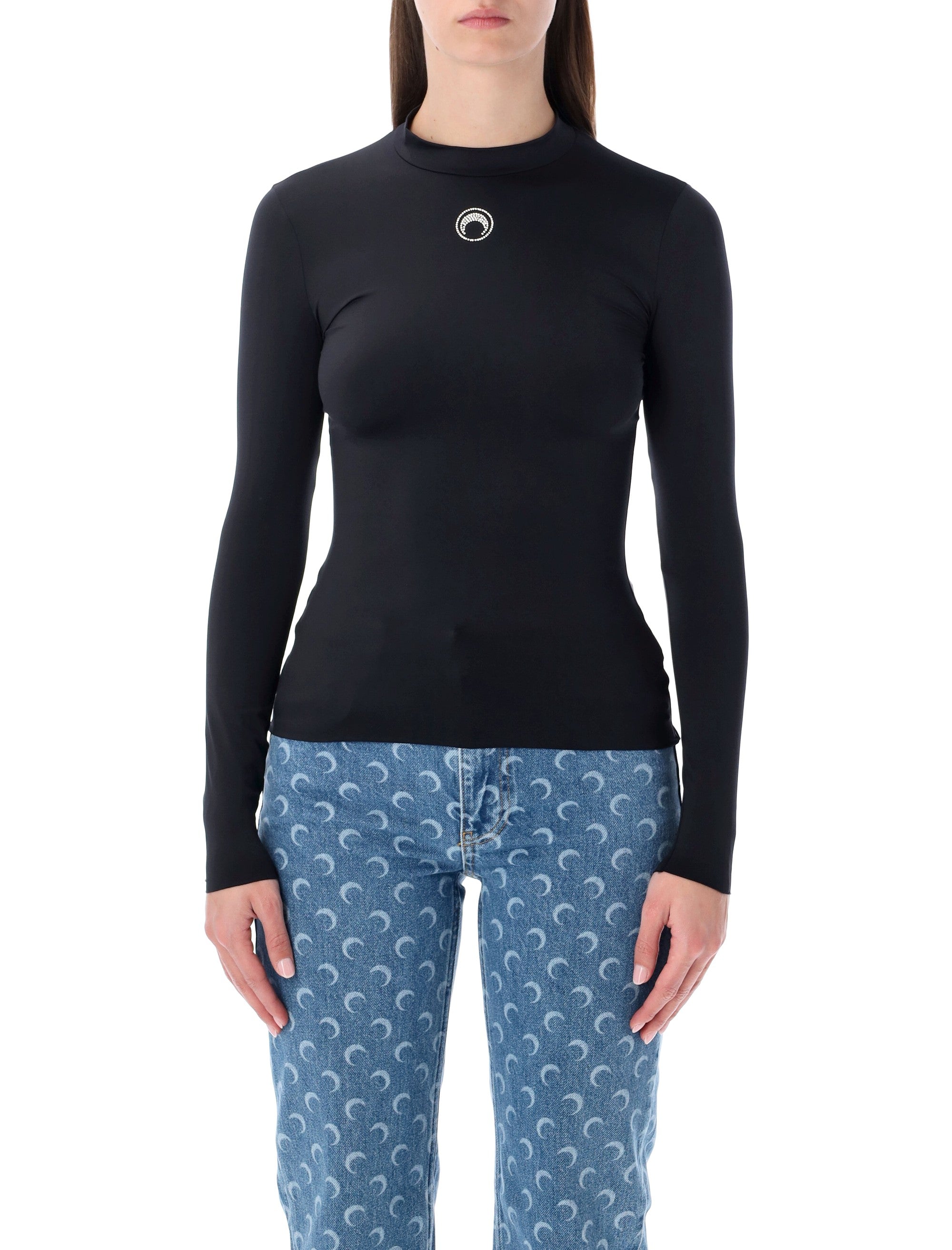 Marine Serre high neck Moon Crystal top Black Polyamide