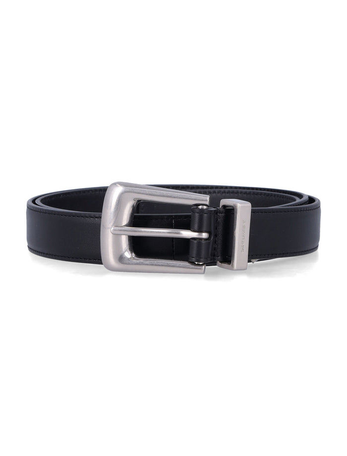 Saint Laurent Folk Smooth Leather Belt Black Calf Skin