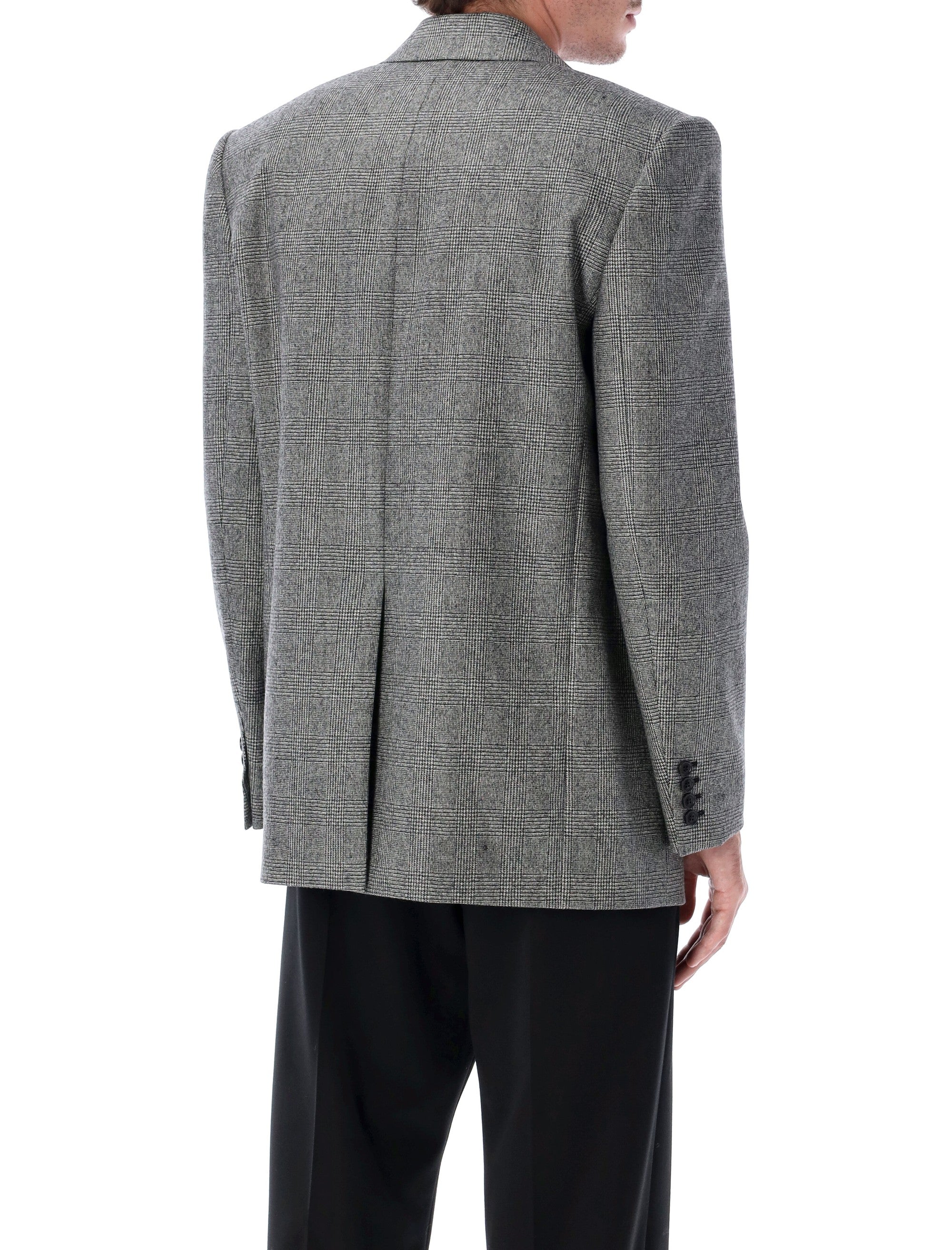 Saint Laurent Prince of Wales wool single-breasted blazer Noir Craie Lining