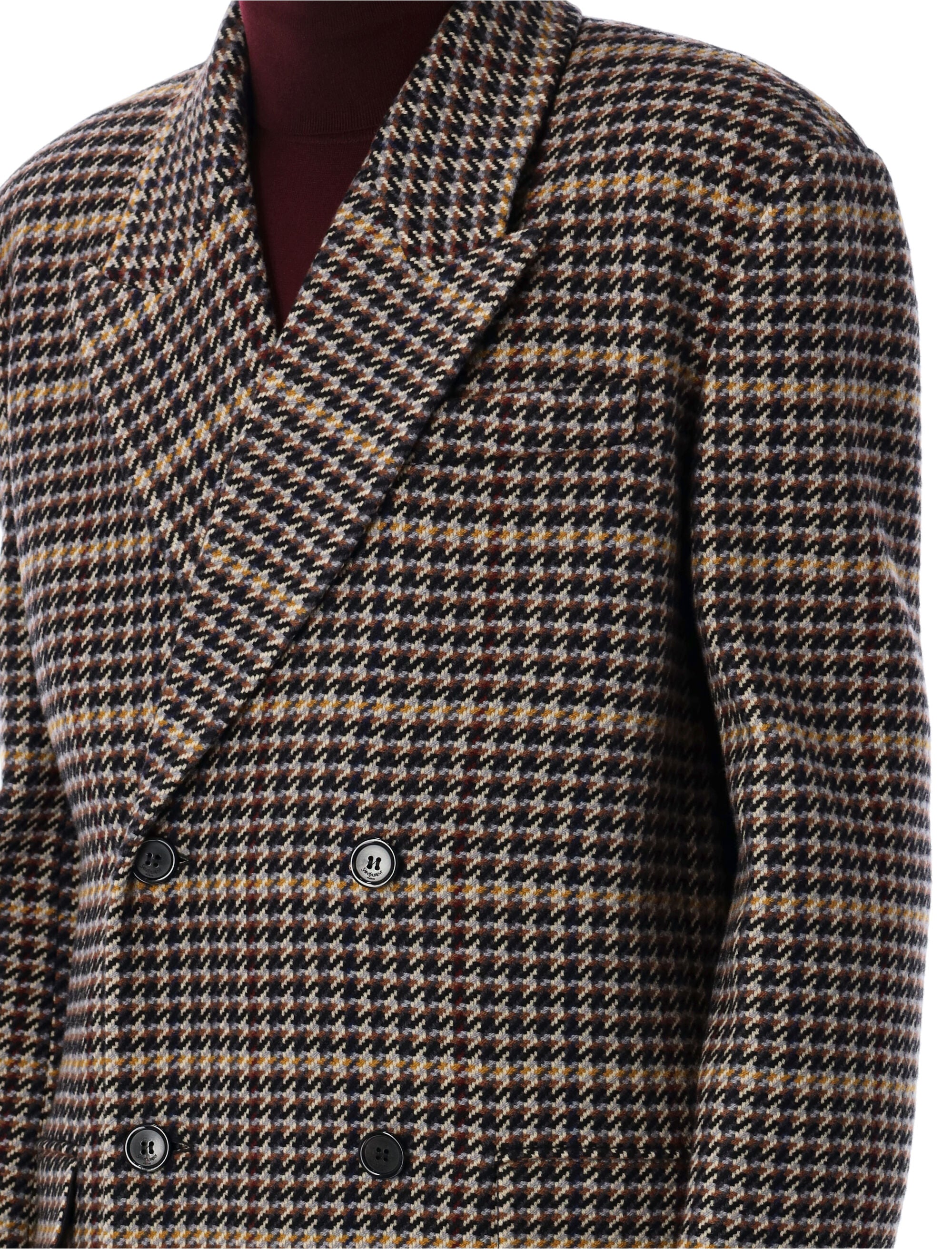 Saint Laurent Checked Wool Long Coat Multicolor Lining