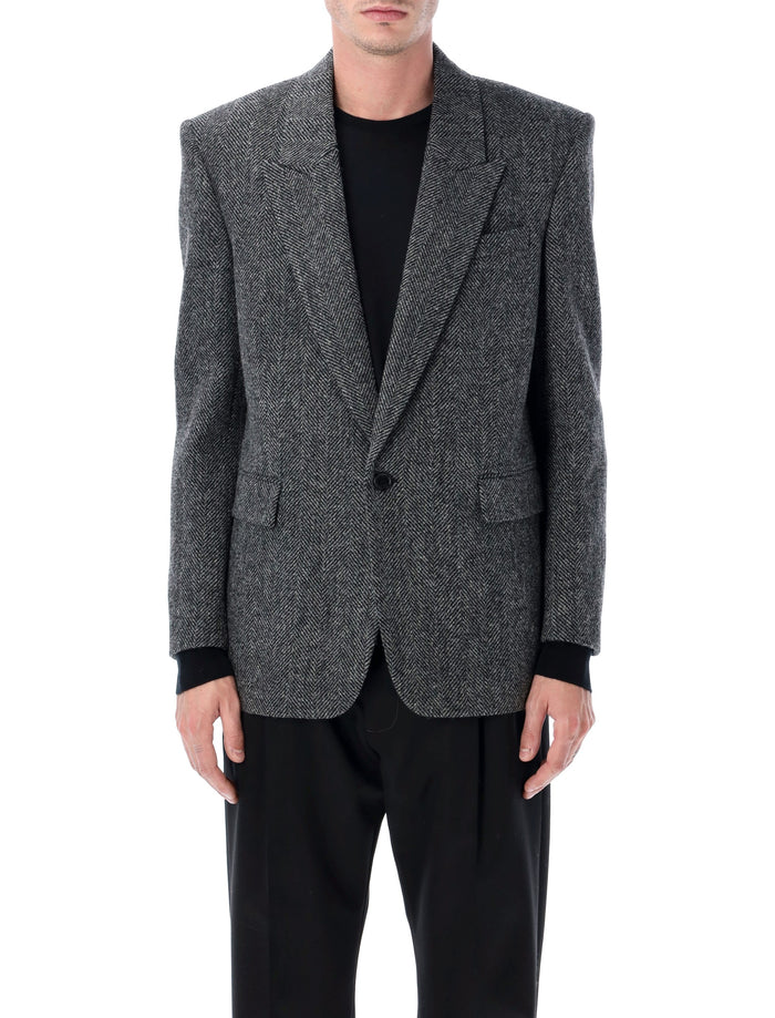 Saint Laurent oversized single-breasted Herringbone wool jacket Black Grey Lining Blazer