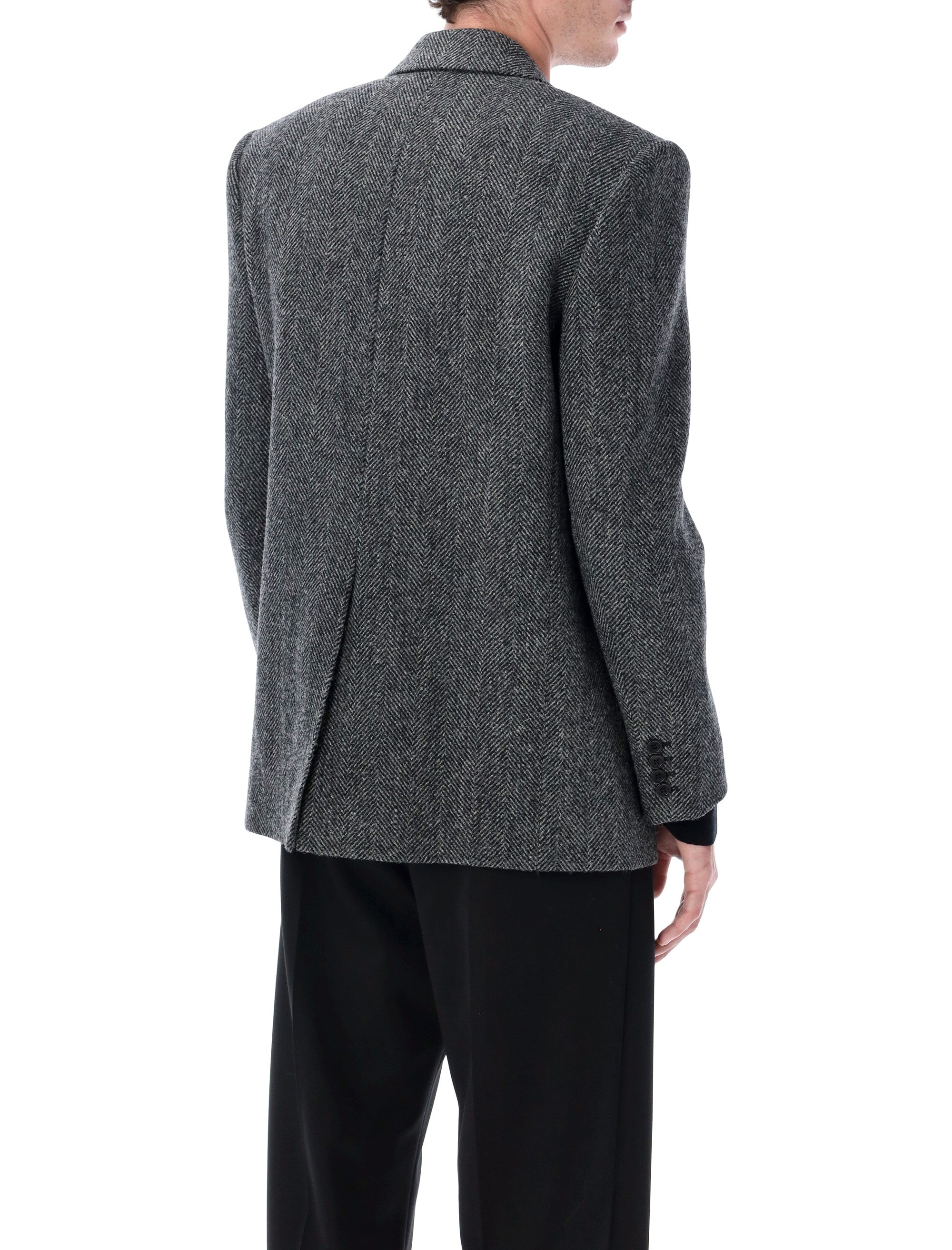 Saint Laurent oversized single-breasted Herringbone wool jacket Black Grey Lining Blazer