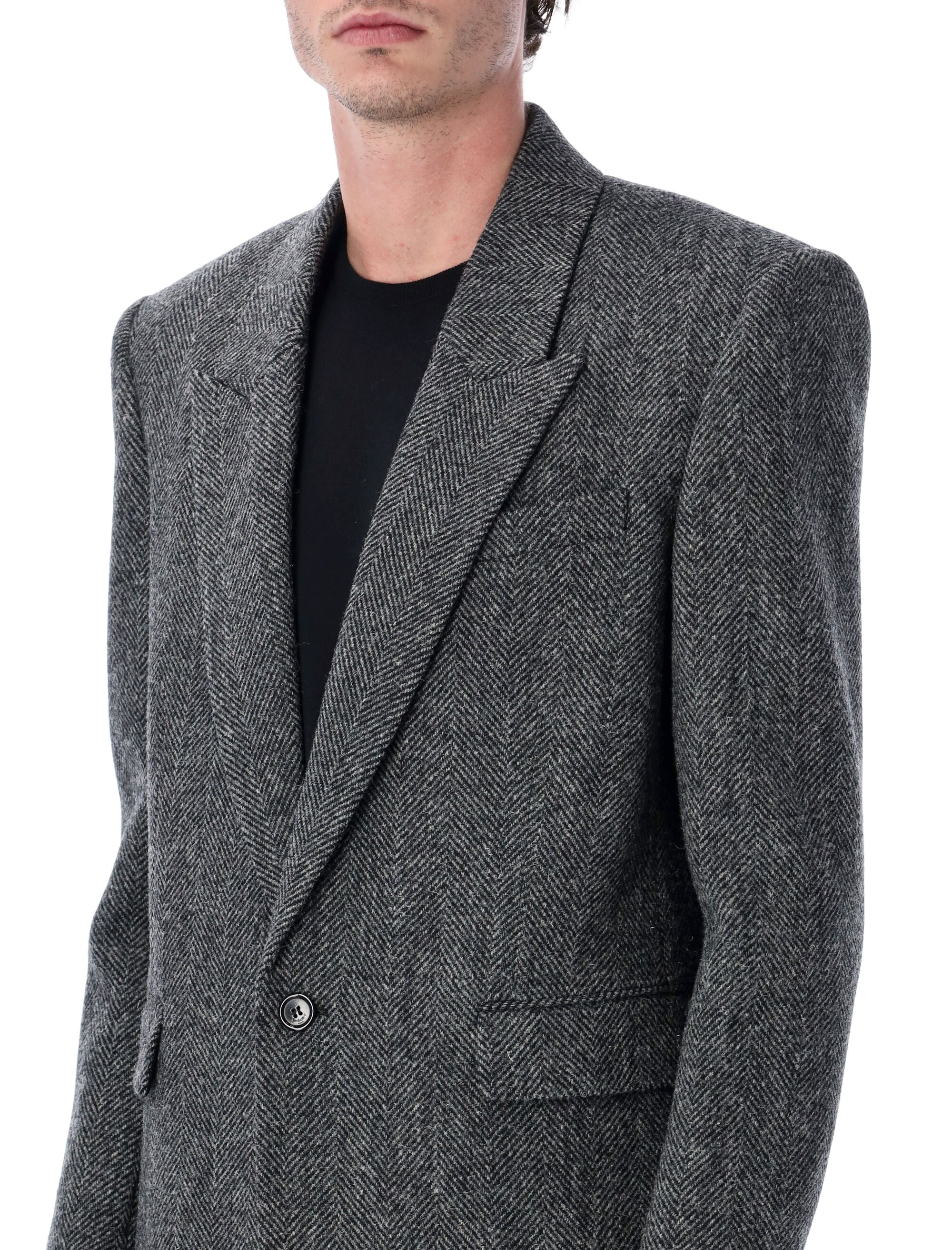 Saint Laurent oversized single-breasted Herringbone wool jacket Black Grey Lining Blazer
