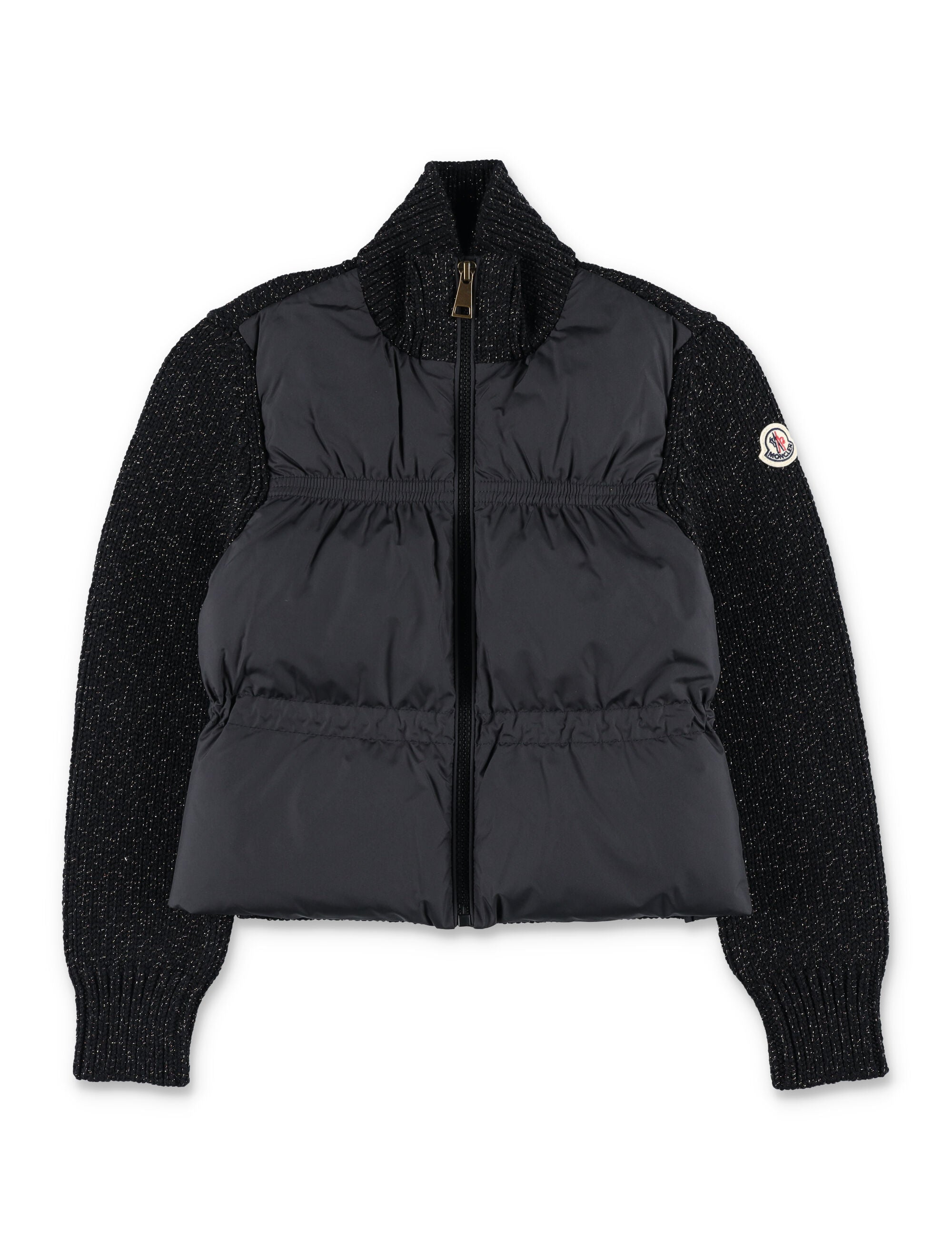 Moncler metallic merino wool padded zip-up cardigan for kids Black Polyester
