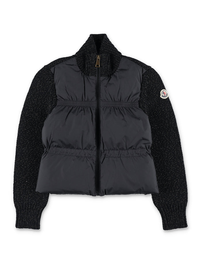 Moncler metallic merino wool padded zip-up cardigan for kids Black Polyester