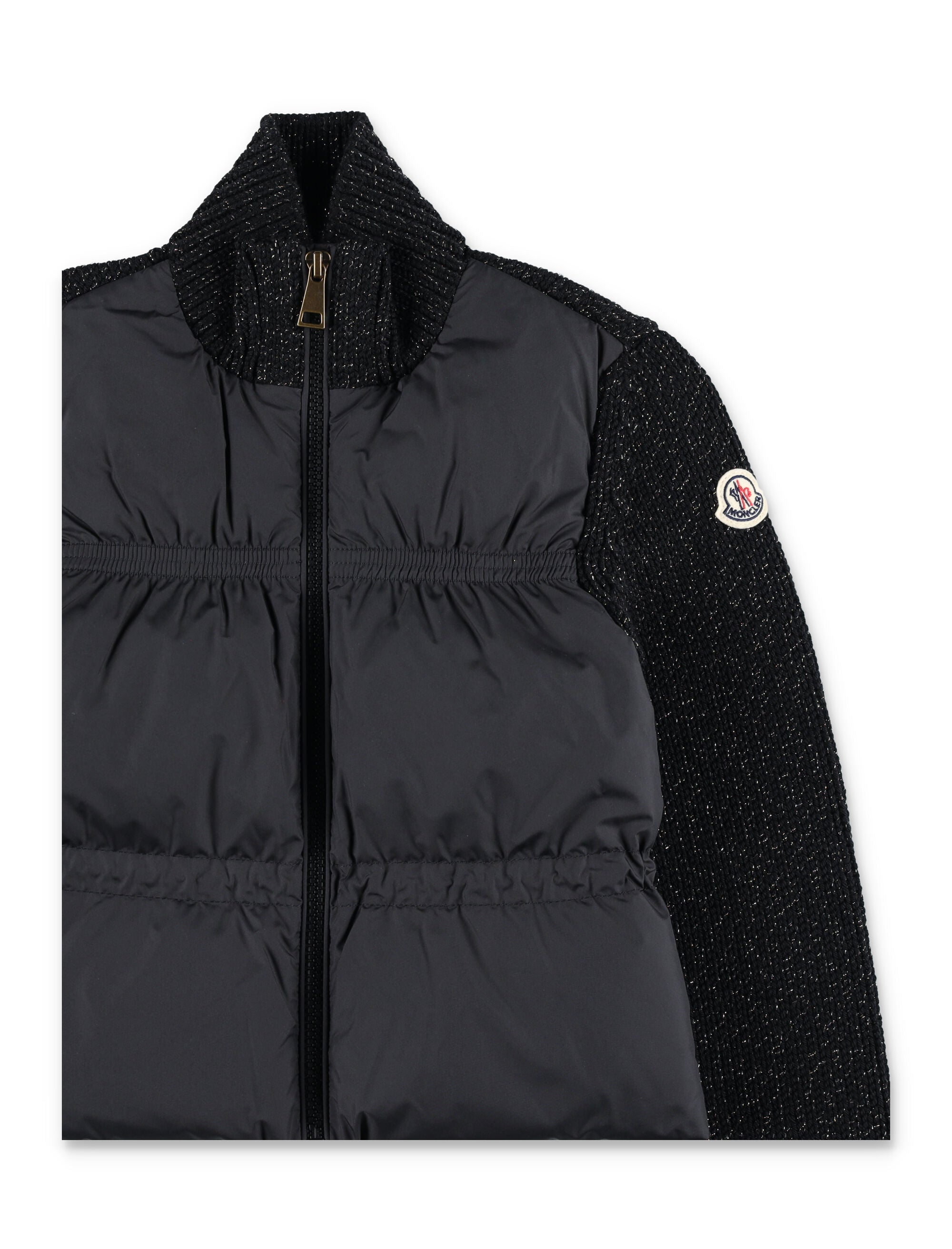 Moncler metallic merino wool padded zip-up cardigan for kids Black Polyester