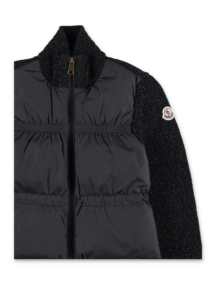 Moncler metallic merino wool padded zip-up cardigan for kids Black Polyester