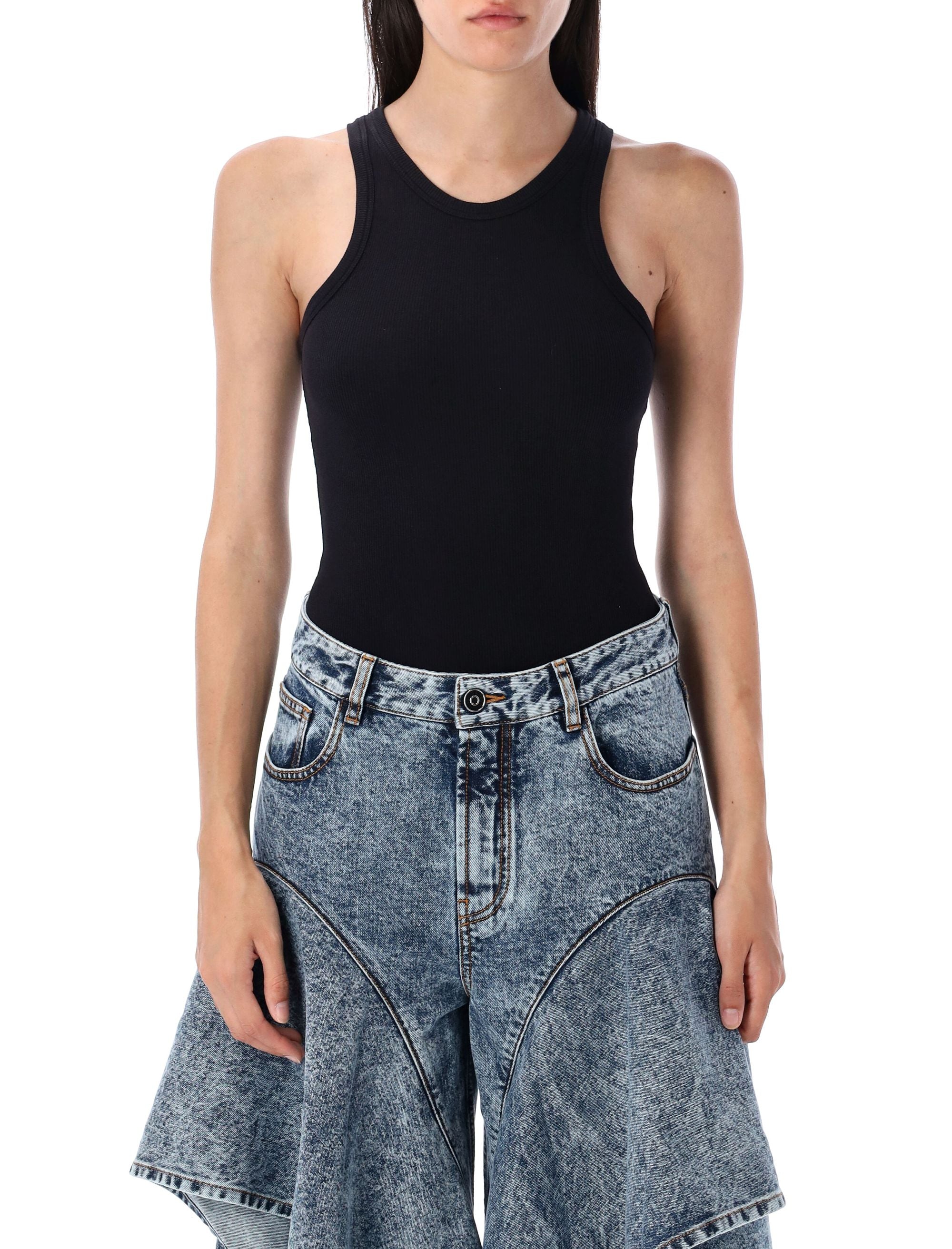 Sculpting-rib jersey bodysuit Black Cotton