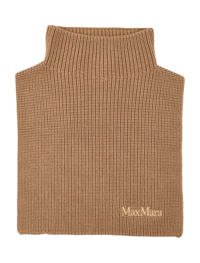 Max Mara Orsola Wool Ribbed Neckwarmer Camel Virgin Scarf