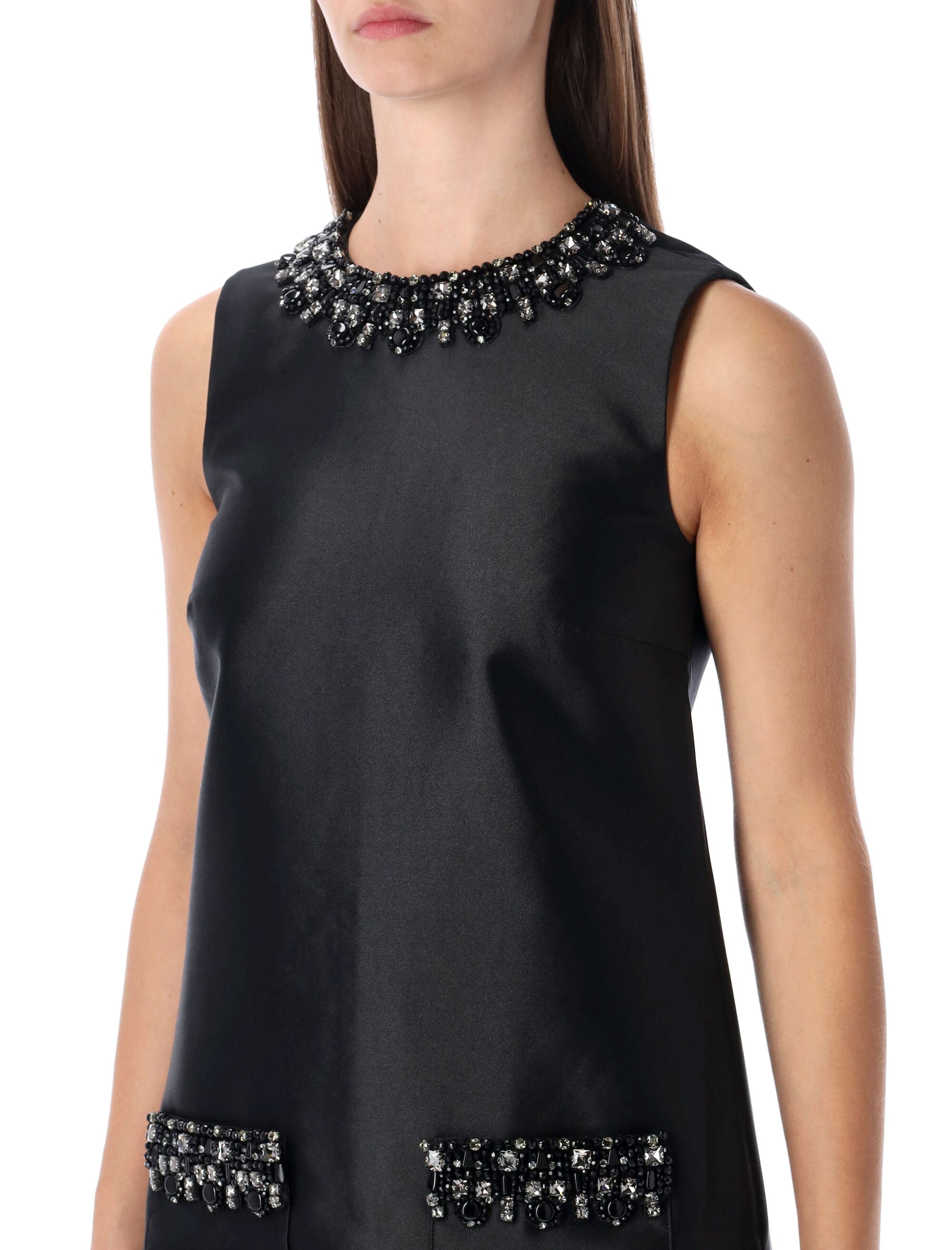 Self-Portrait black taffeta embellished mini dress Polyester
